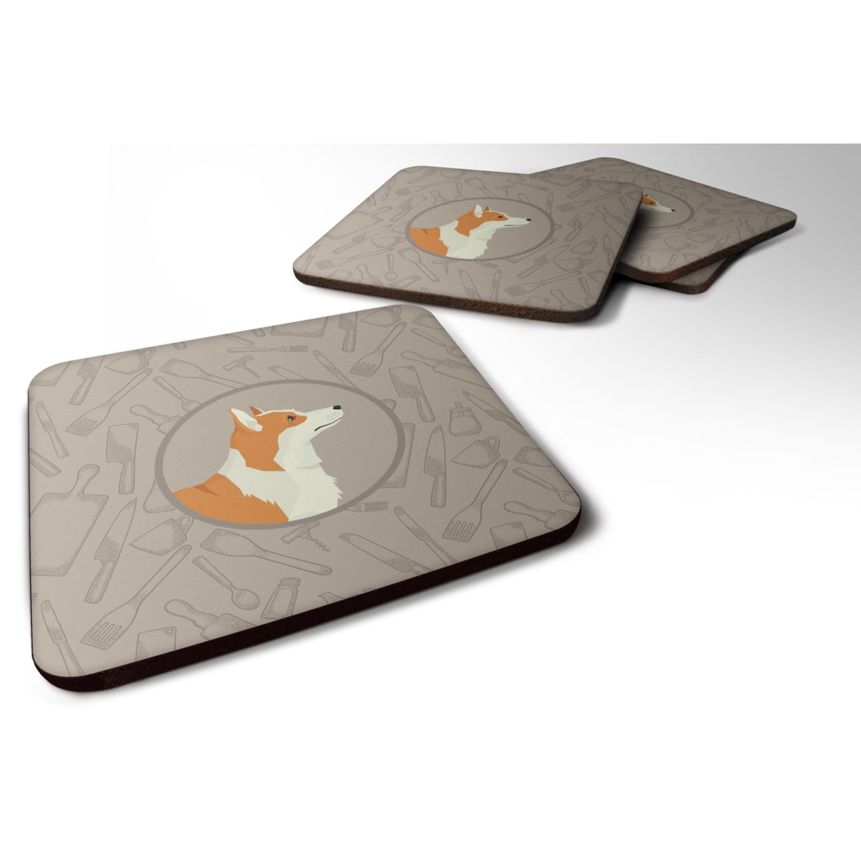 Picture of Carolines Treasures CK2201FC Pembroke Corgi in the Kitchen Foam Coasters - Set of 4
