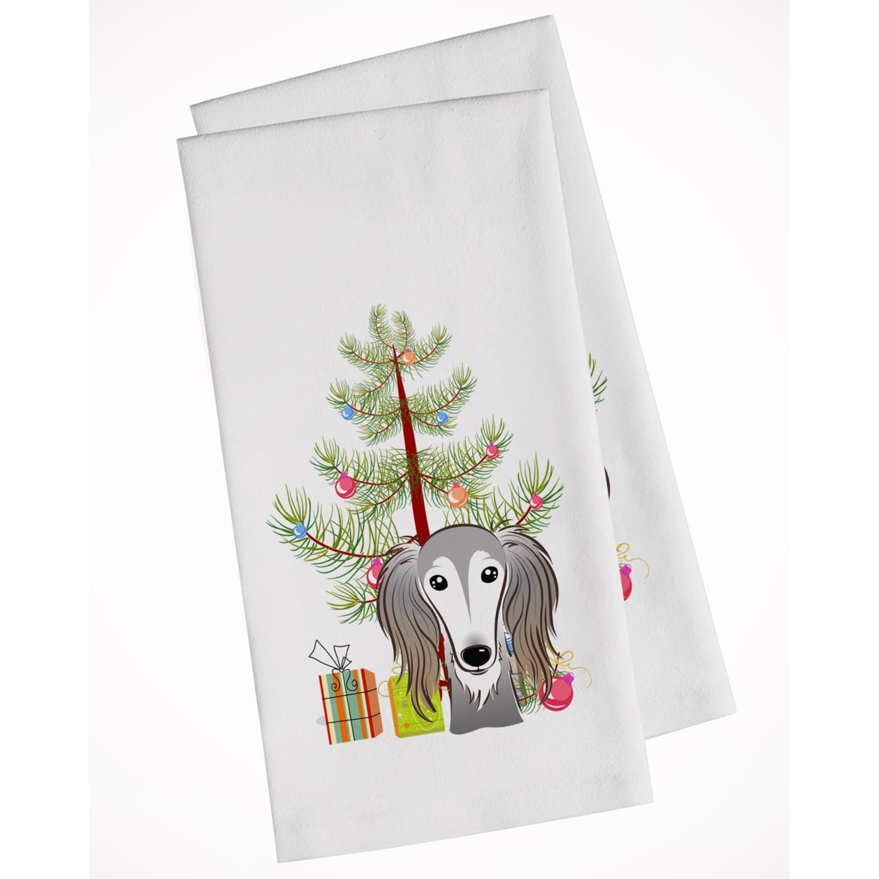 Picture of Carolines Treasures BB1601WTKT Christmas Tree & Saluki White Kitchen Towel - Set of 2