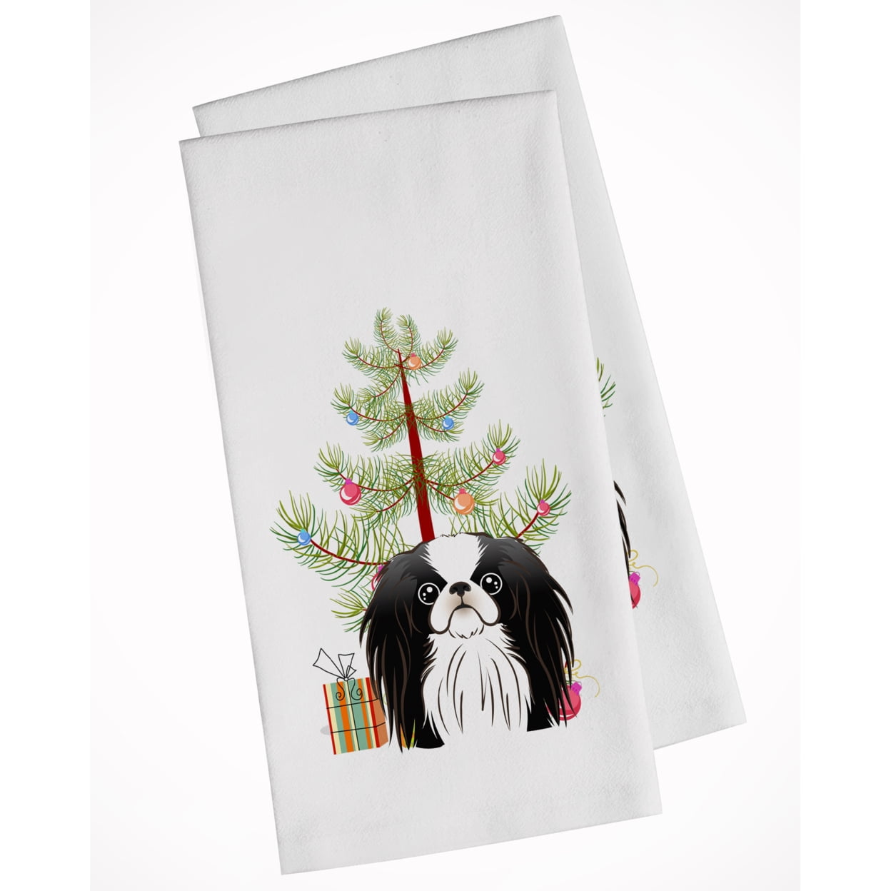 Picture of Carolines Treasures BB1602WTKT Christmas Tree & Japanese Chin White Kitchen Towel - Set of 2