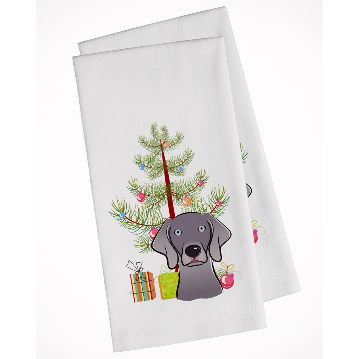 Picture of Carolines Treasures BB1603WTKT Christmas Tree & Weimaraner White Kitchen Towel - Set of 2