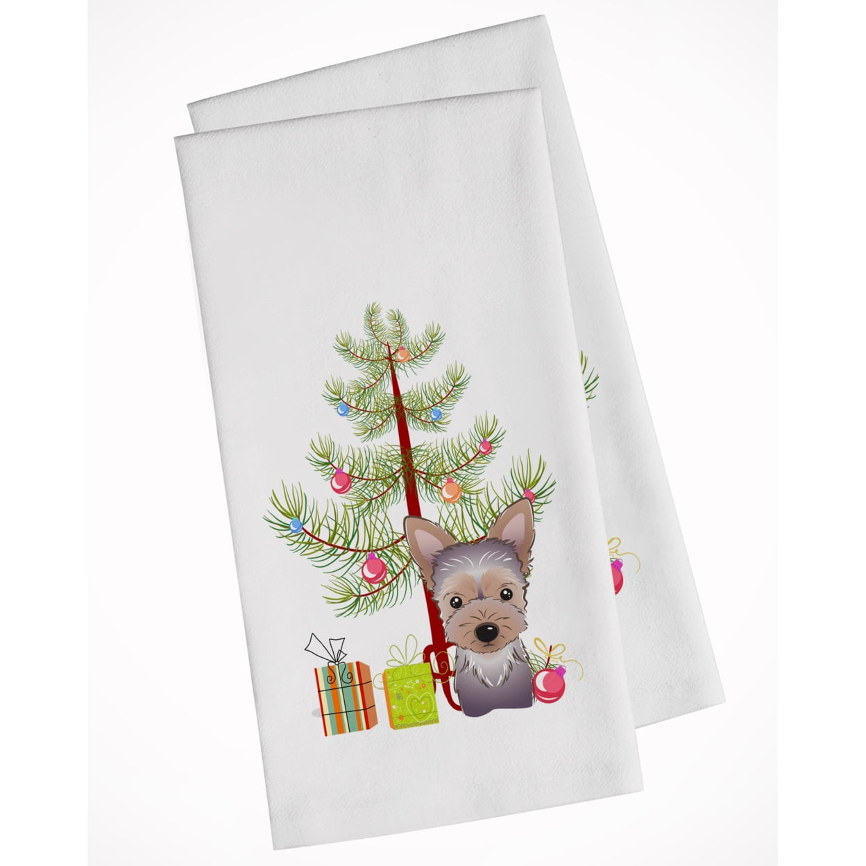 Picture of Carolines Treasures BB1604WTKT Christmas Tree & Yorkie Puppy White Kitchen Towel - Set of 2