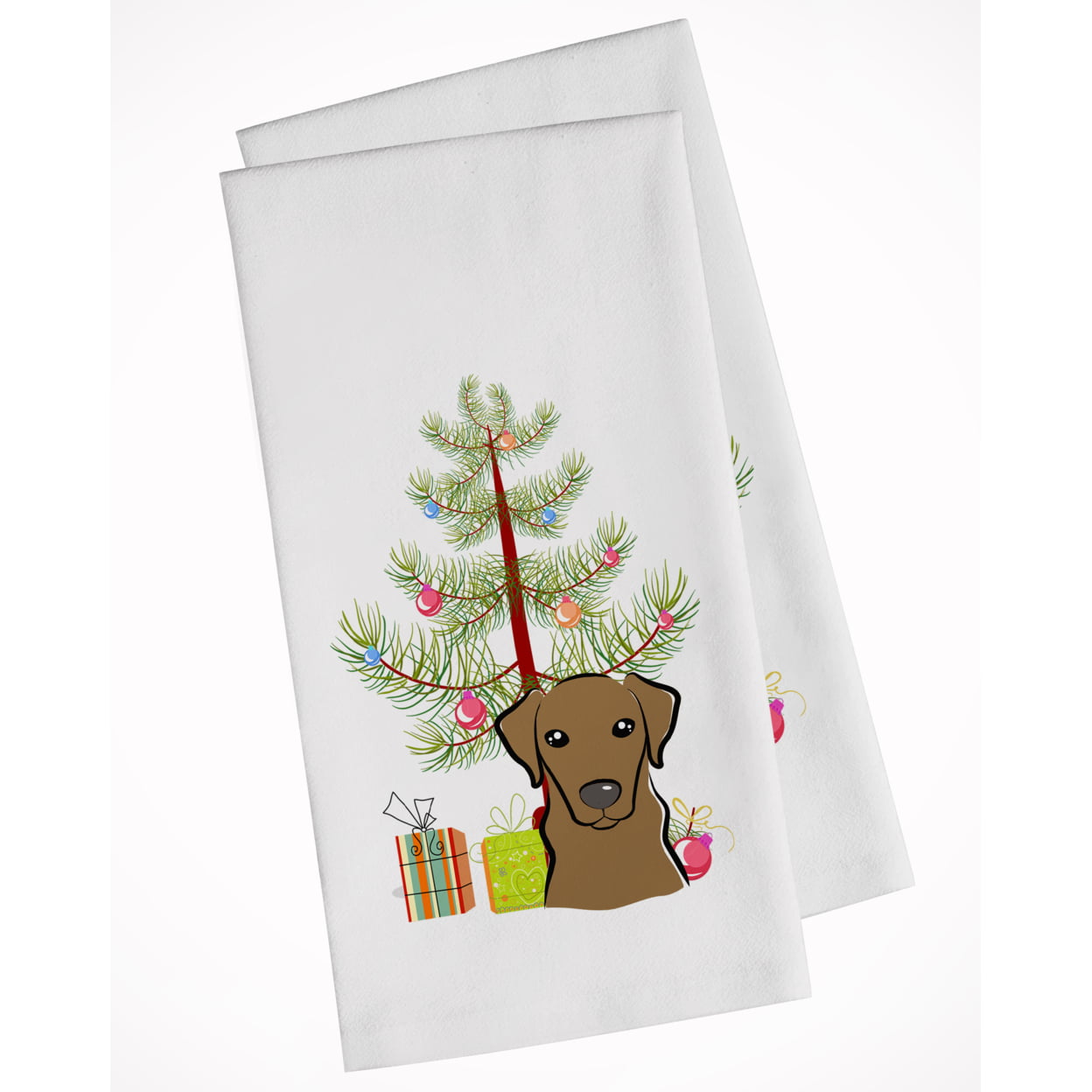 Picture of Carolines Treasures BB1606WTKT Christmas Tree & Chocolate Labrador White Kitchen Towel - Set of 2