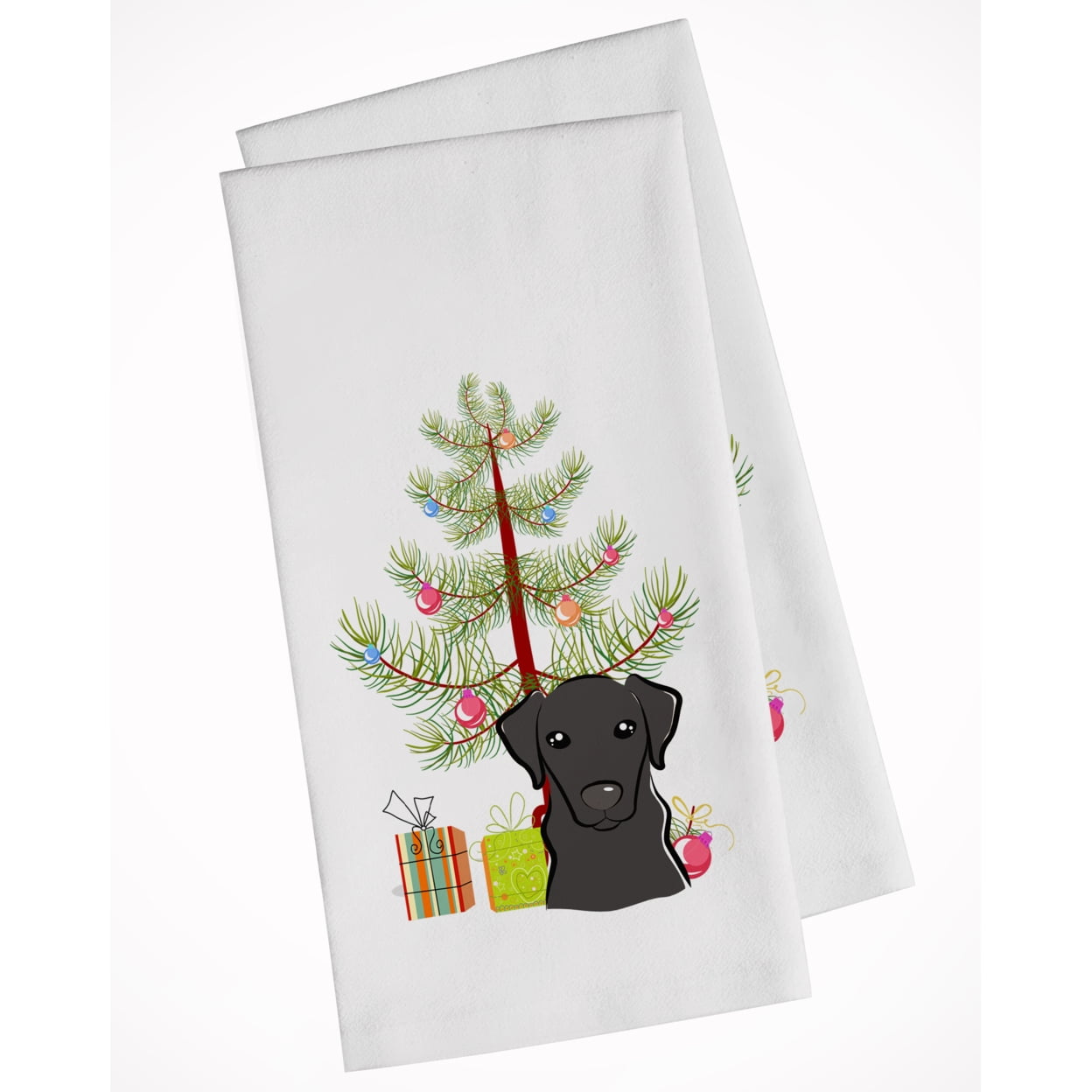 Picture of Carolines Treasures BB1607WTKT Christmas Tree & Black Labrador White Kitchen Towel - Set of 2