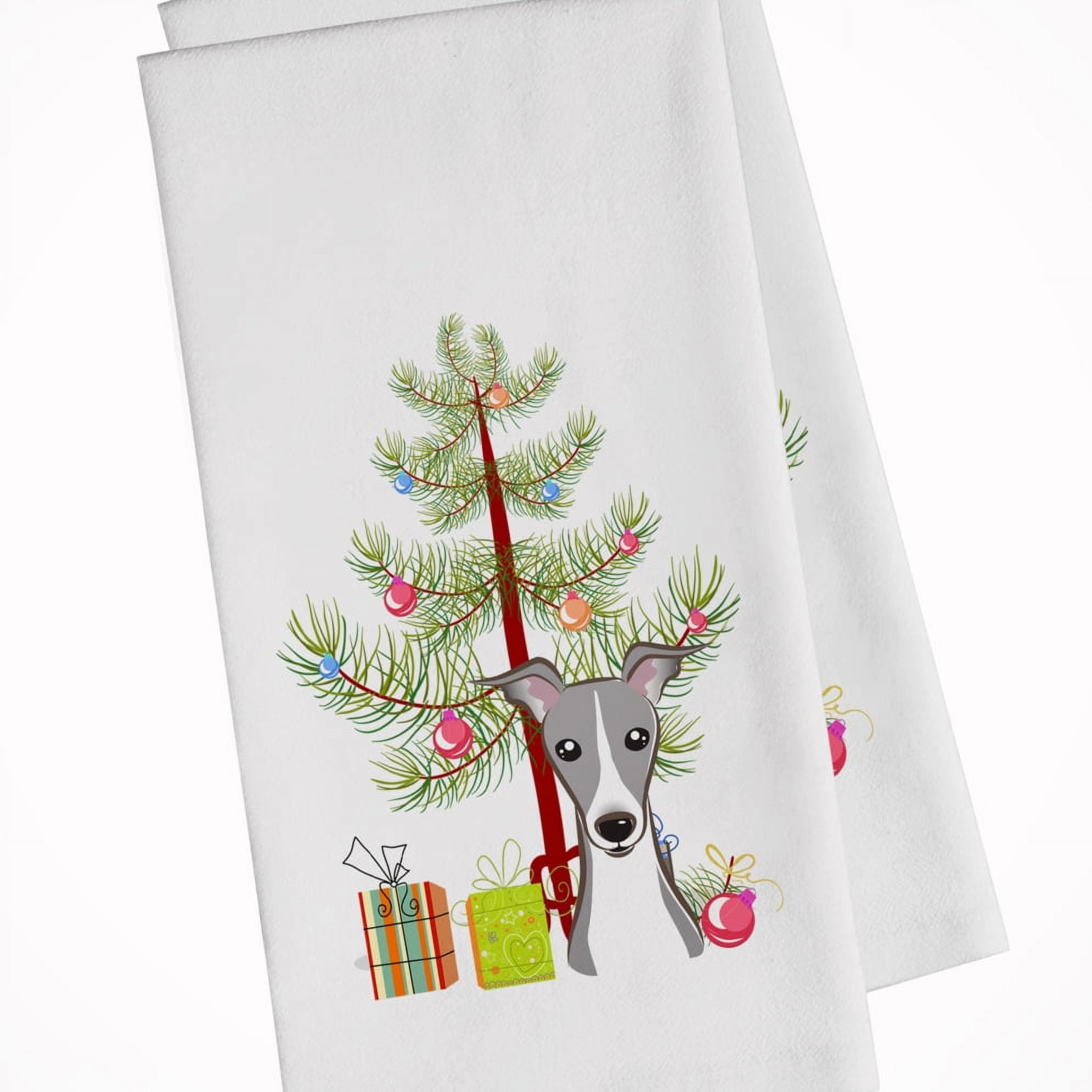 Picture of Carolines Treasures BB1608WTKT Christmas Tree & Italian Greyhound White Kitchen Towel - Set of 2