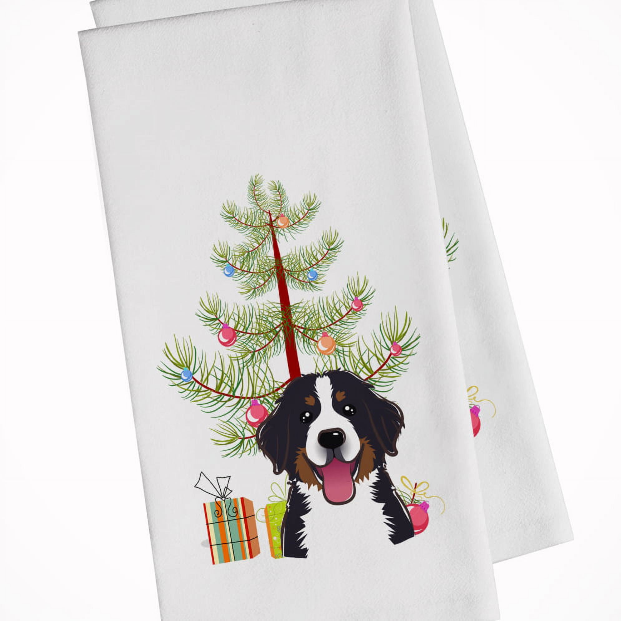Picture of Carolines Treasures BB1609WTKT Christmas Tree & Bernese Mountain Dog White Kitchen Towel - Set of 2