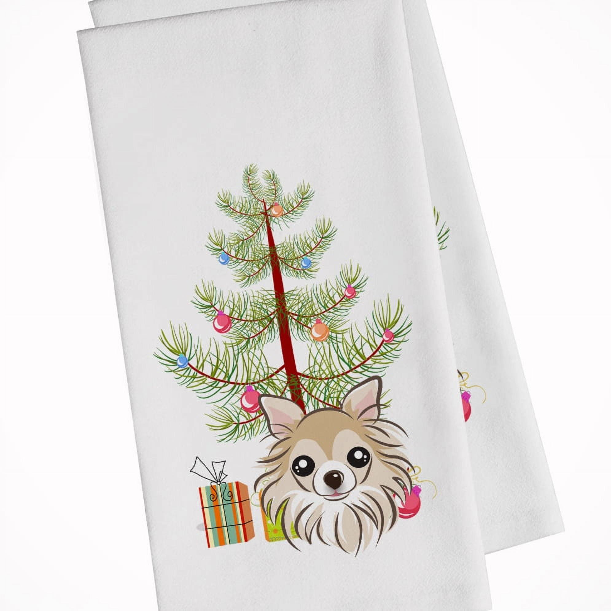 Picture of Carolines Treasures BB1623WTKT Christmas Tree & Chihuahua White Kitchen Towel - Set of 2