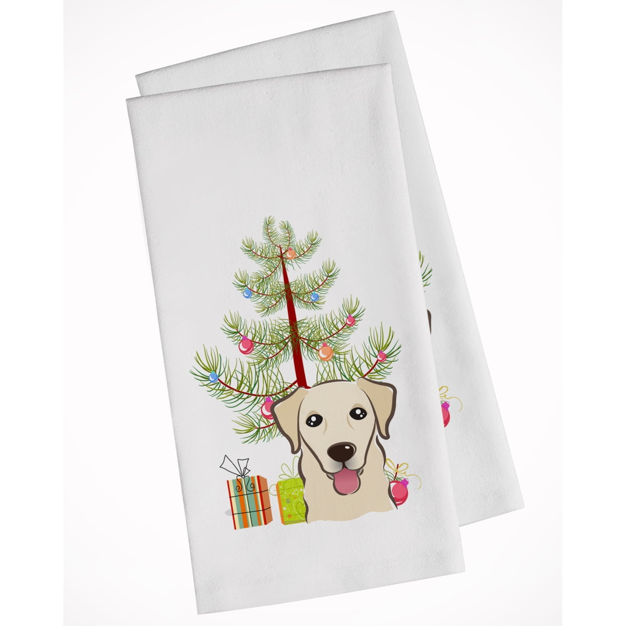 Picture of Carolines Treasures BB1624WTKT Christmas Tree & Golden Retriever White Kitchen Towel - Set of 2