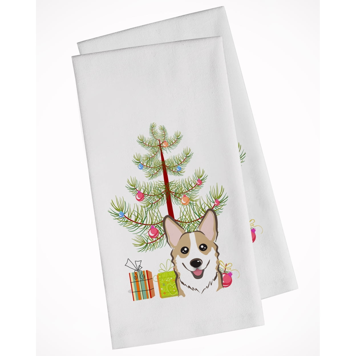 Picture of Carolines Treasures BB1625WTKT Christmas Tree & Sable Corgi White Kitchen Towel - Set of 2