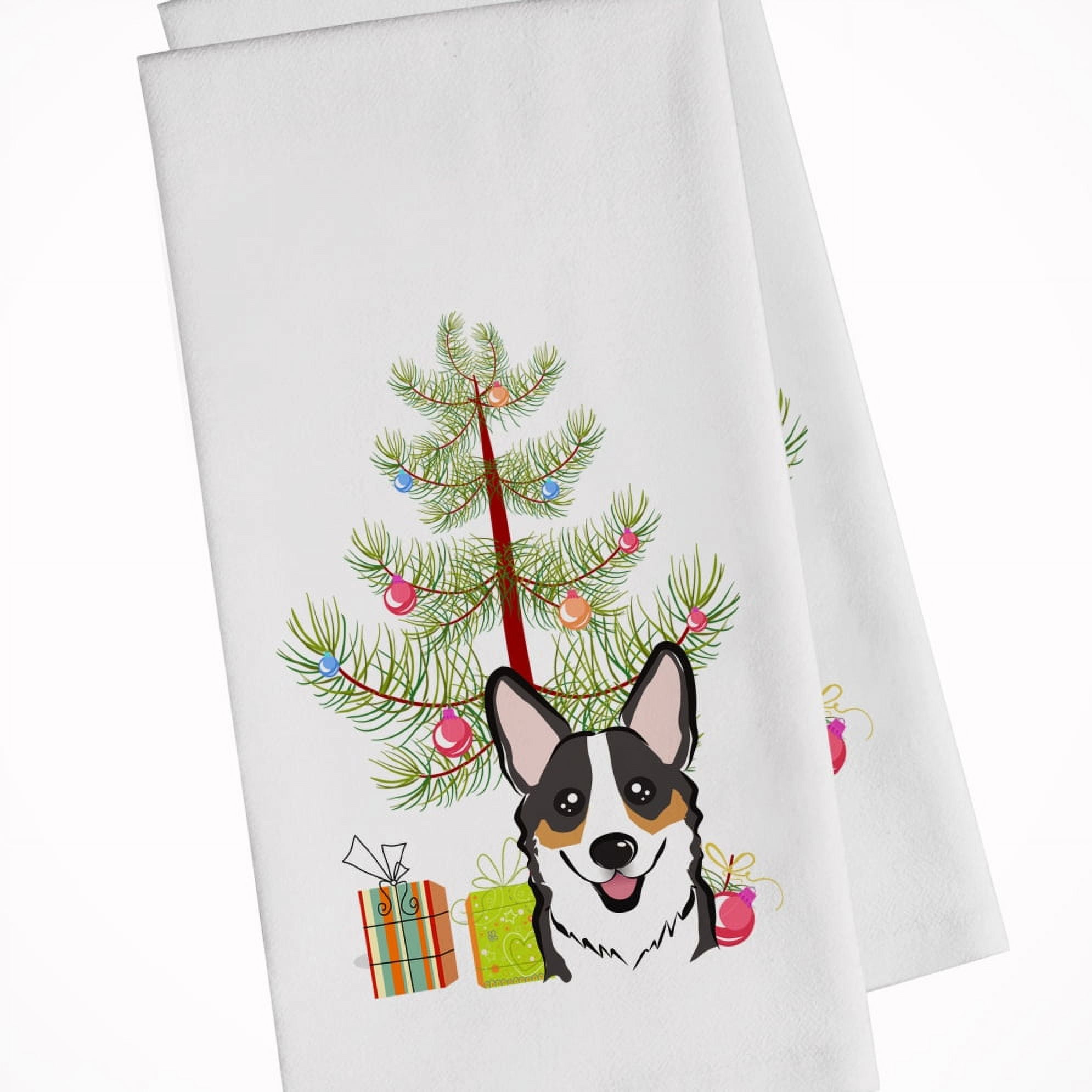Picture of Carolines Treasures BB1627WTKT Christmas Tree & Tricolor Corgi White Kitchen Towel - Set of 2