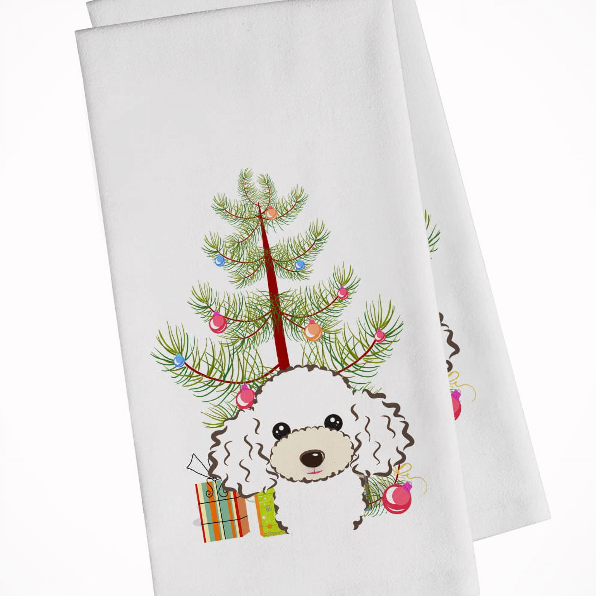 Picture of Carolines Treasures BB1629WTKT Christmas Tree & White Poodle White Kitchen Towel - Set of 2