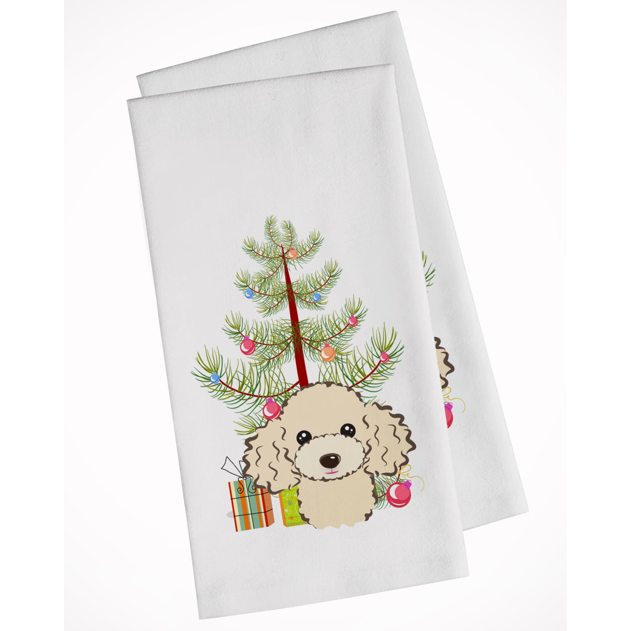 Picture of Carolines Treasures BB1630WTKT Christmas Tree & Buff Poodle White Kitchen Towel - Set of 2