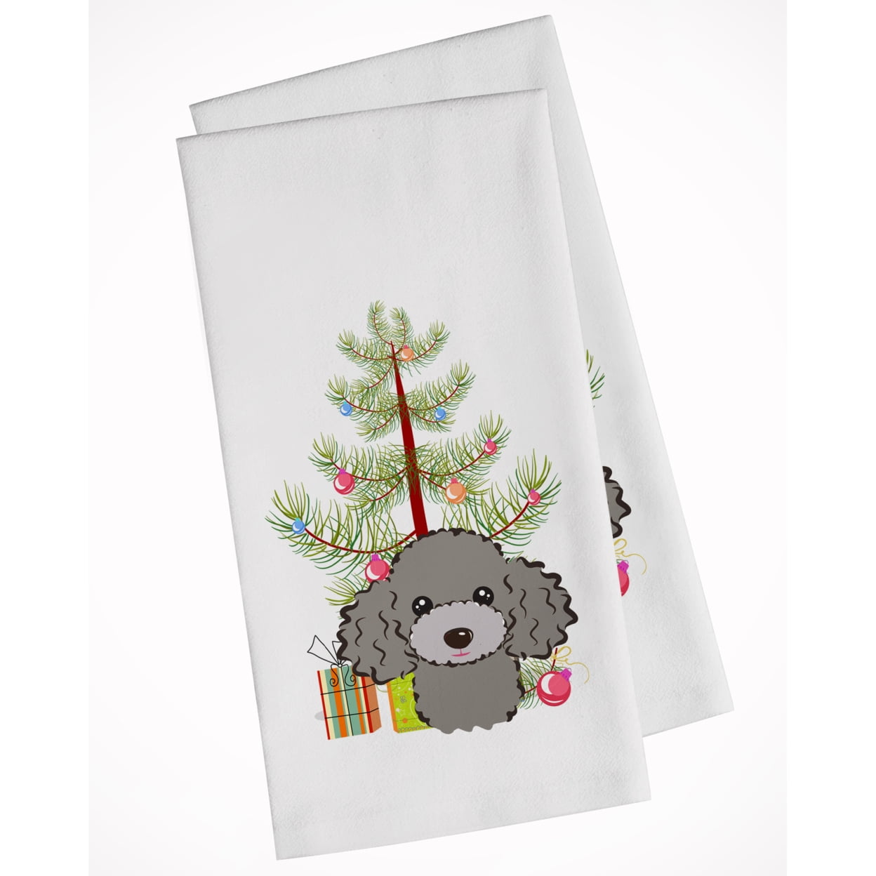 Picture of Carolines Treasures BB1631WTKT Christmas Tree & Silver Gray Poodle White Kitchen Towel - Set of 2