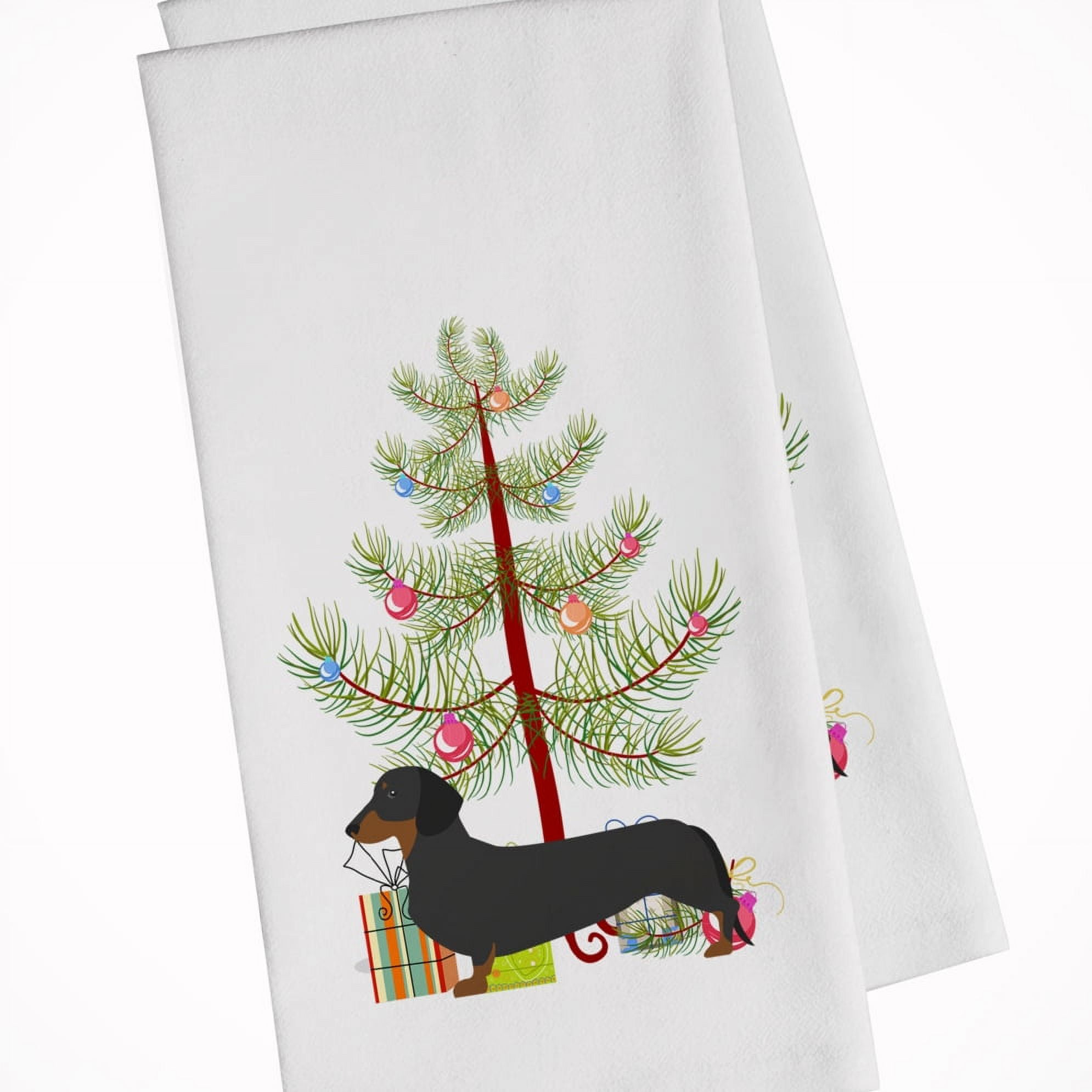 Picture of Carolines Treasures BB2900WTKT Dachshund Merry Christmas Tree White Kitchen Towel - Set of 2