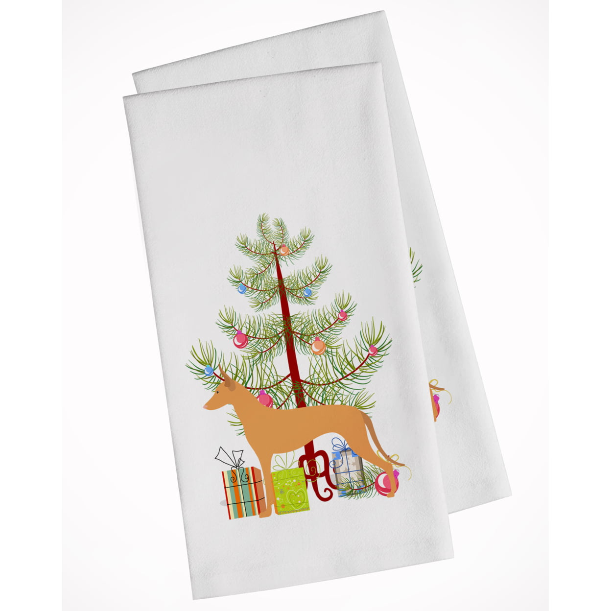 Picture of Carolines Treasures BB2906WTKT Pharaoh Hound Merry Christmas Tree White Kitchen Towel - Set of 2