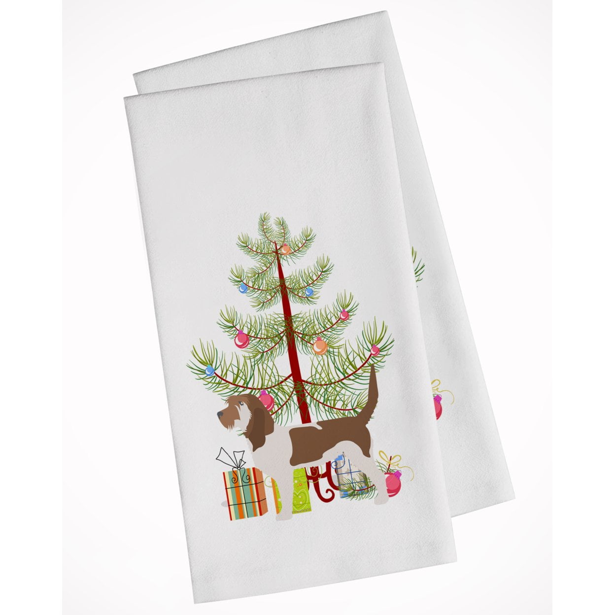 Picture of Carolines Treasures BB2908WTKT Grand Basset Griffon Vendeen Merry Christmas Tree White Kitchen Towel - Set of 2
