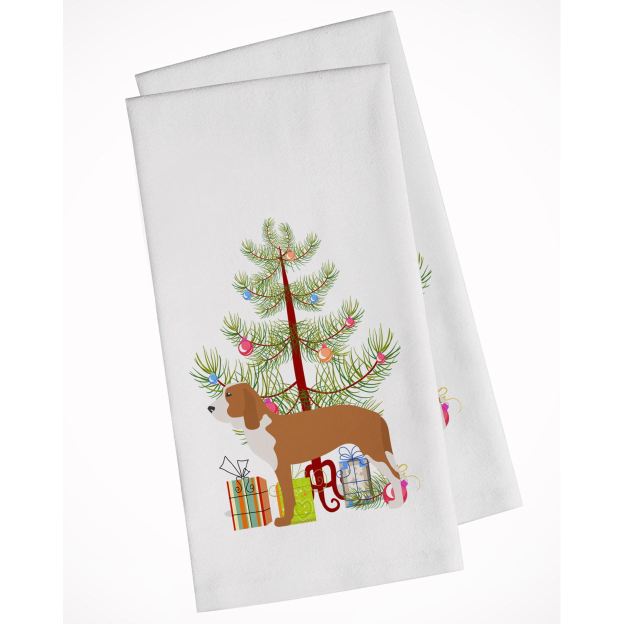 Picture of Carolines Treasures BB2909WTKT Spanish Hound Merry Christmas Tree White Kitchen Towel - Set of 2