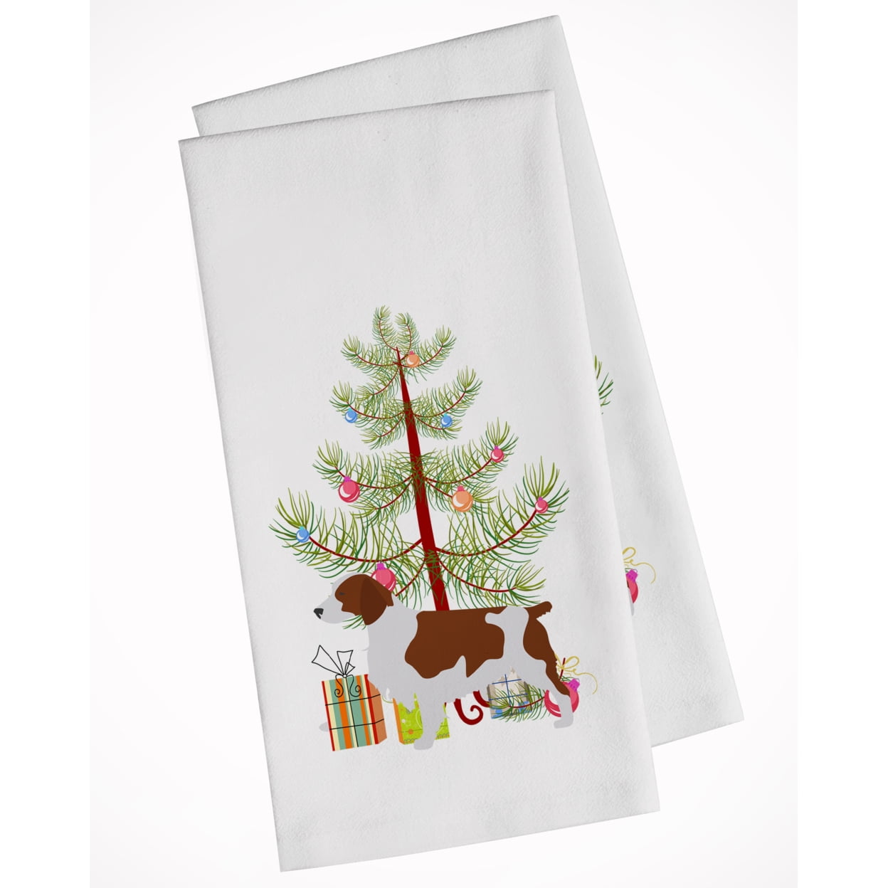 Picture of Carolines Treasures BB2918WTKT Welsh Springer Spaniel Merry Christmas Tree White Kitchen Towel - Set of 2