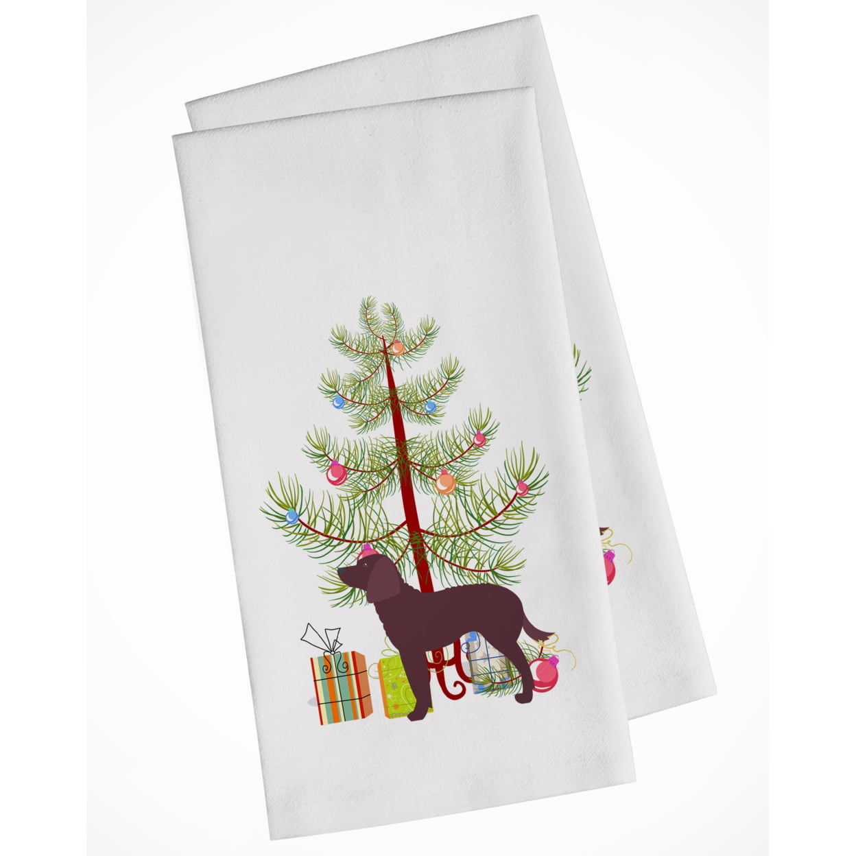 Picture of Carolines Treasures BB2919WTKT American Water Spaniel Merry Christmas Tree White Kitchen Towel - Set of 2