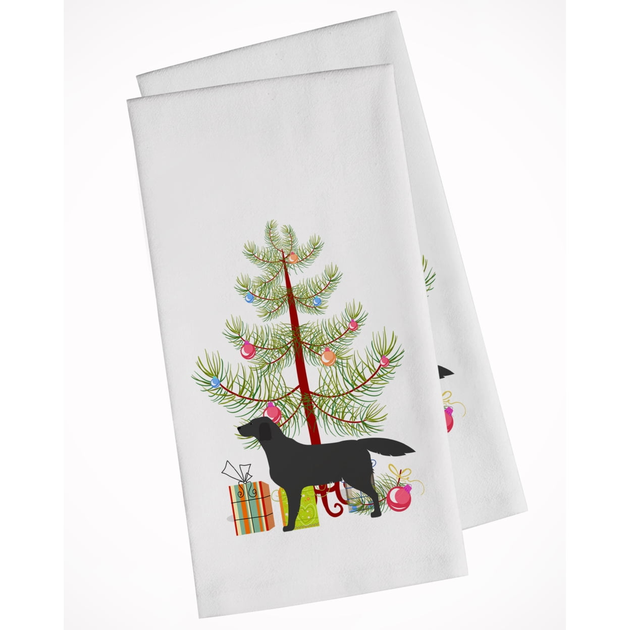 Picture of Carolines Treasures BB2926WTKT Black Labrador Retriever Merry Christmas Tree White Kitchen Towel - Set of 2