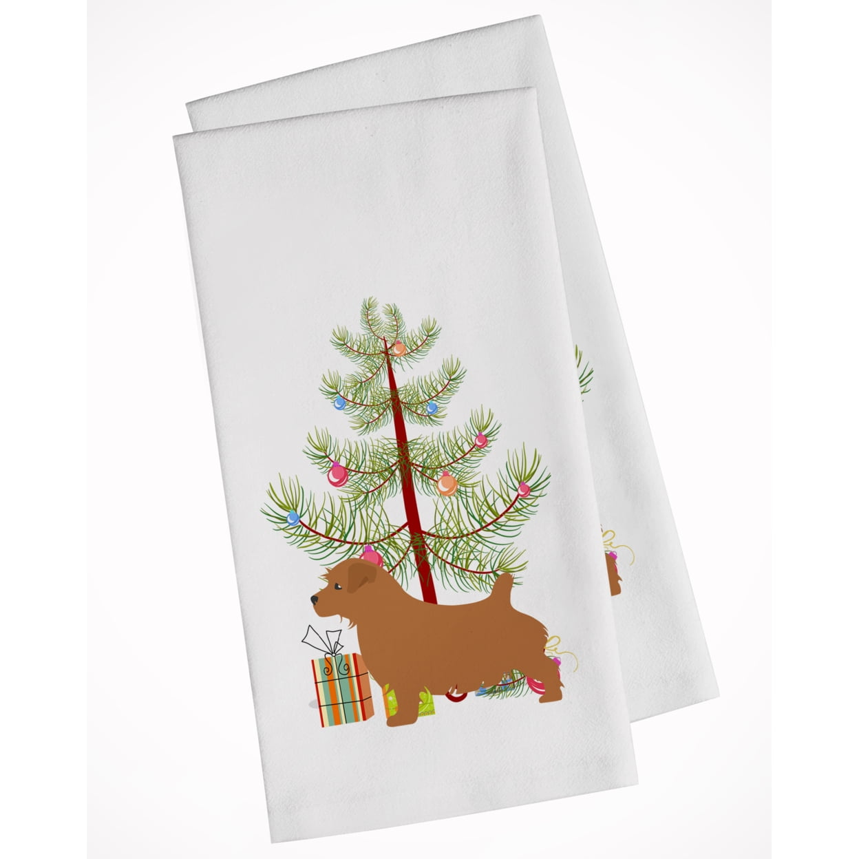 Picture of Carolines Treasures BB2927WTKT Norfolk Terrier Merry Christmas Tree White Kitchen Towel - Set of 2
