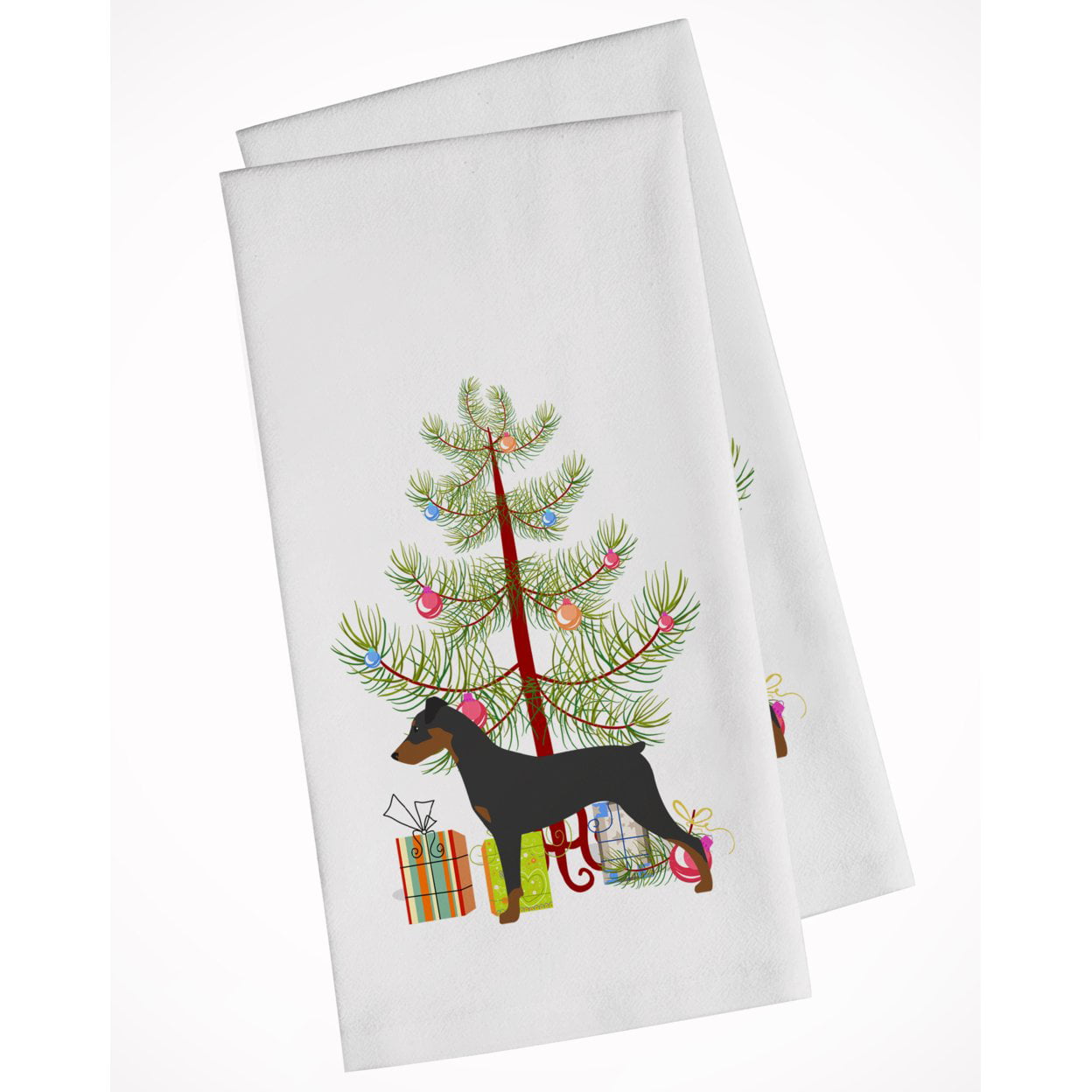 Picture of Carolines Treasures BB2931WTKT German Pinscher Merry Christmas Tree White Kitchen Towel - Set of 2