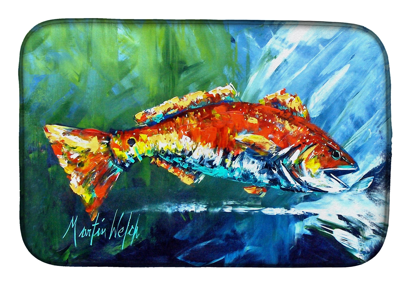 Picture of Carolines Treasures MW1270DDM Break Through Red Fish Dish Drying Mat
