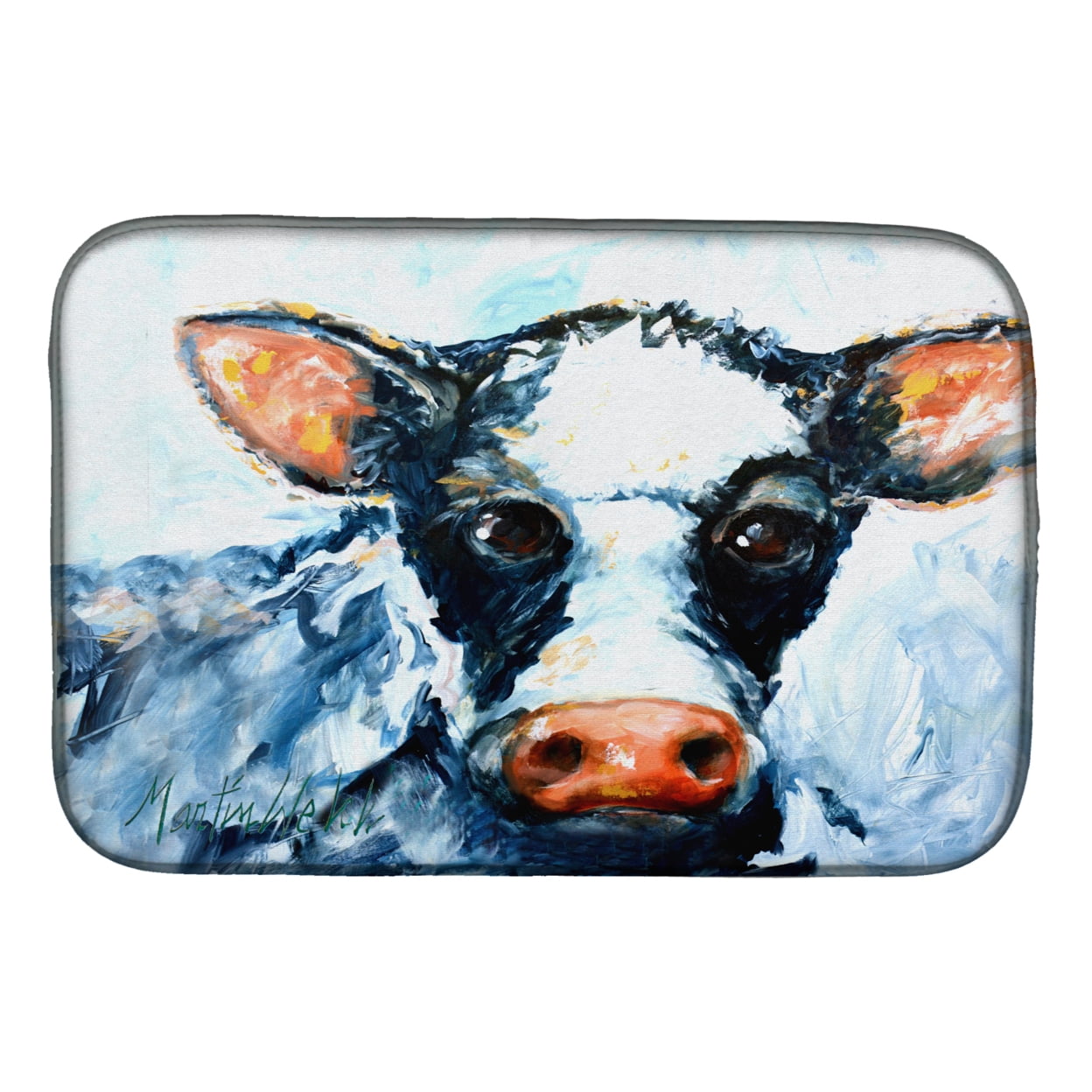 Picture of Carolines Treasures MW1273DDM Cow Lick Black & White Cow Dish Drying Mat