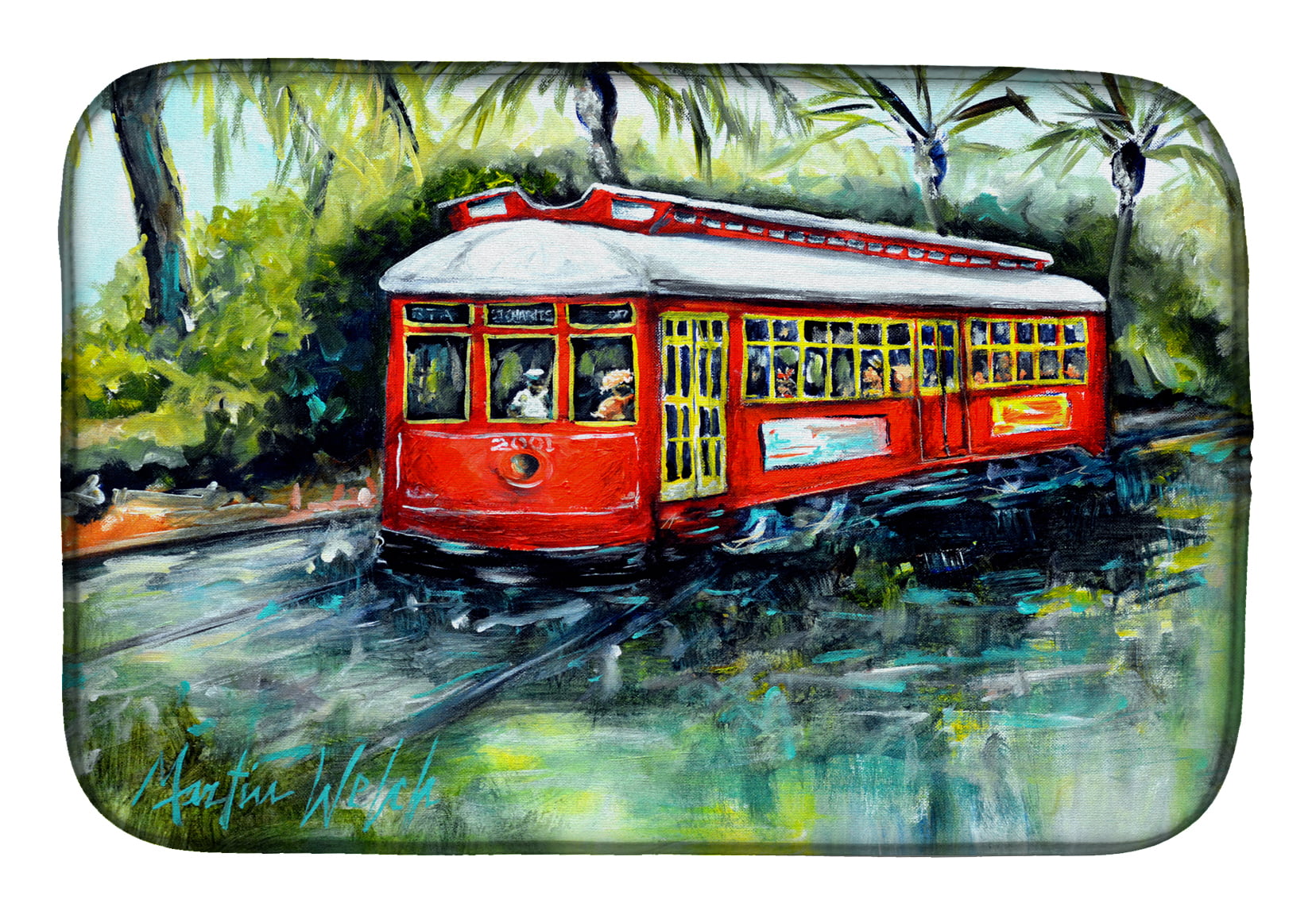 Picture of Carolines Treasures MW1278DDM Little Red Street Car Dish Drying Mat