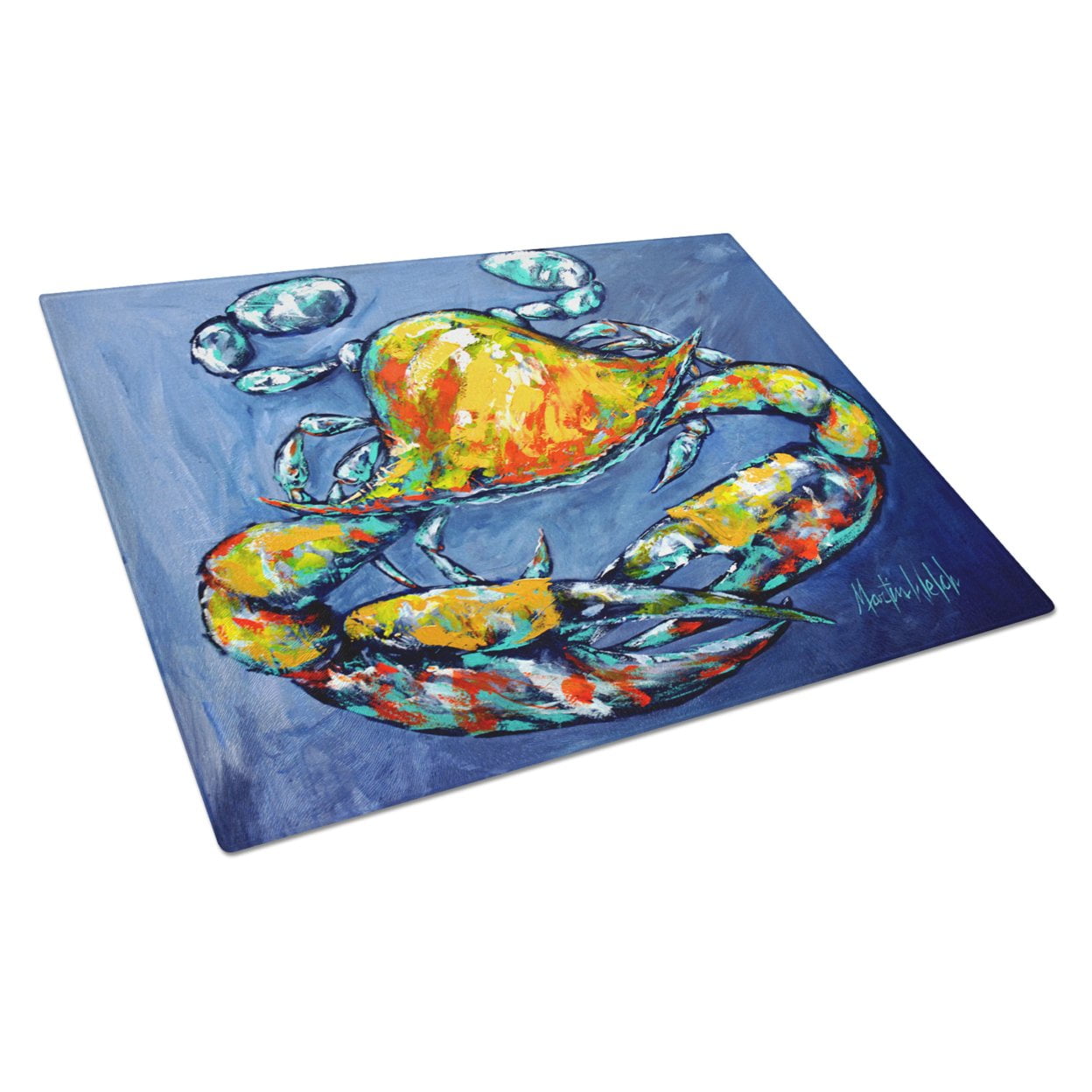 Blue Gray Kinda Day Crab Glass Cutting Board - Large