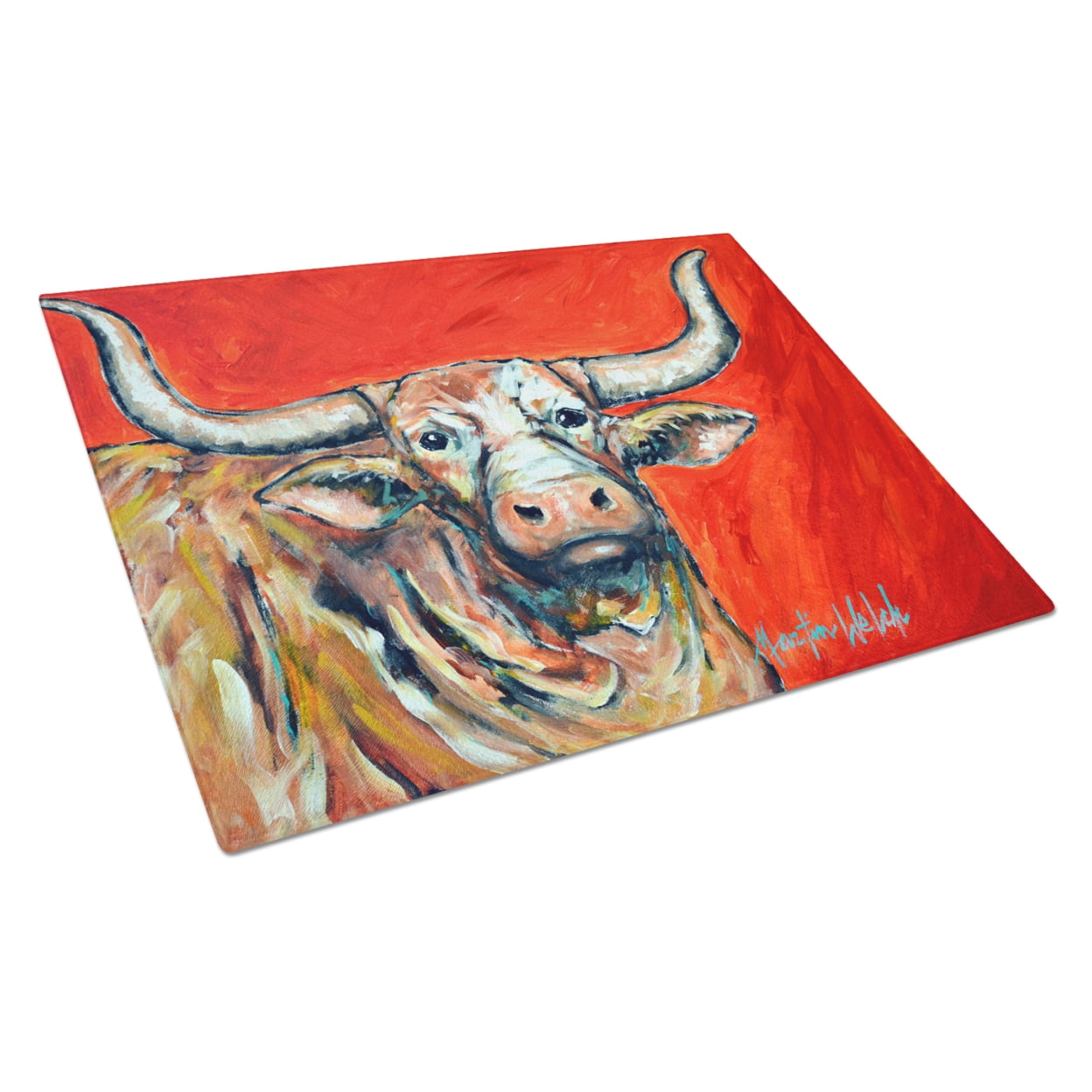 See Red Longhorn Cow Glass Cutting Board - Large