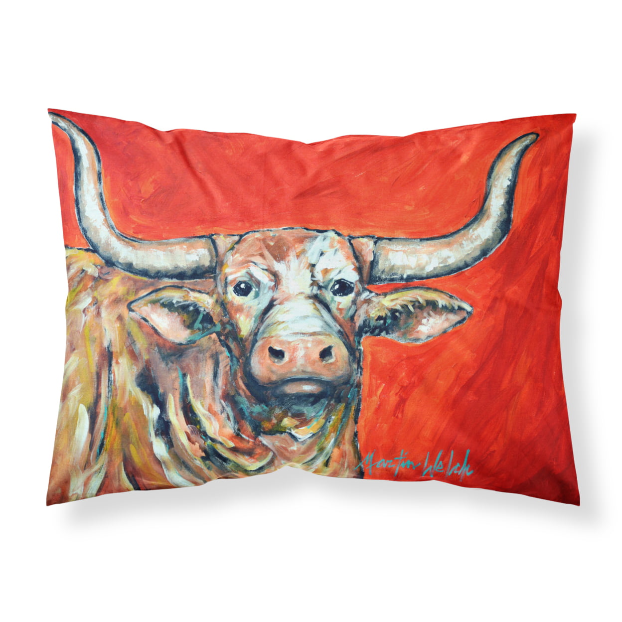 See Red Longhorn Cow Fabric Standard Pillowcase