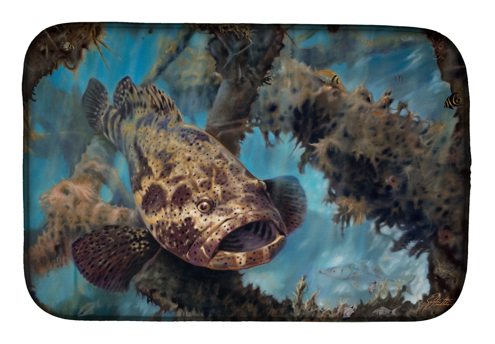 Picture of Carolines Treasures JMA2003DDM Golden Goliath Grouper Dish Drying Mat