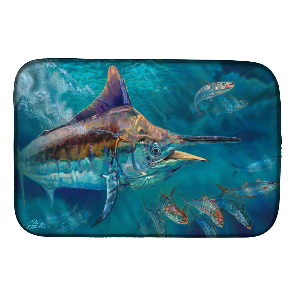 Picture of Carolines Treasures JMA2005DDM Liquid Metal Black Marlin Dish Drying Mat