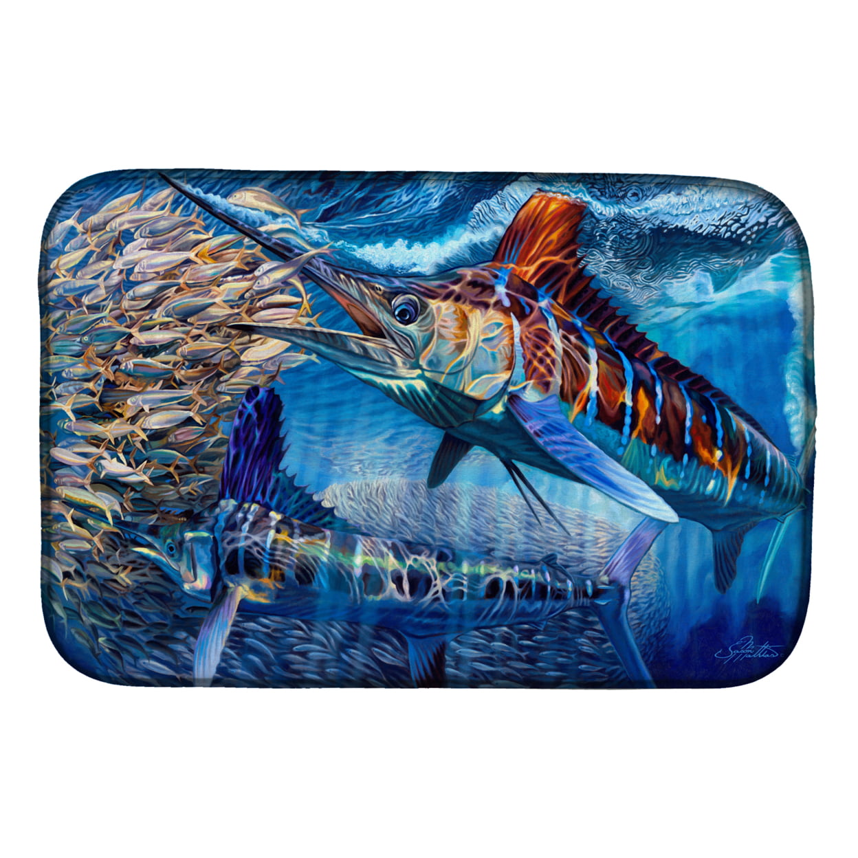 Picture of Carolines Treasures JMA2008DDM White Night White Marlin Dish Drying Mat