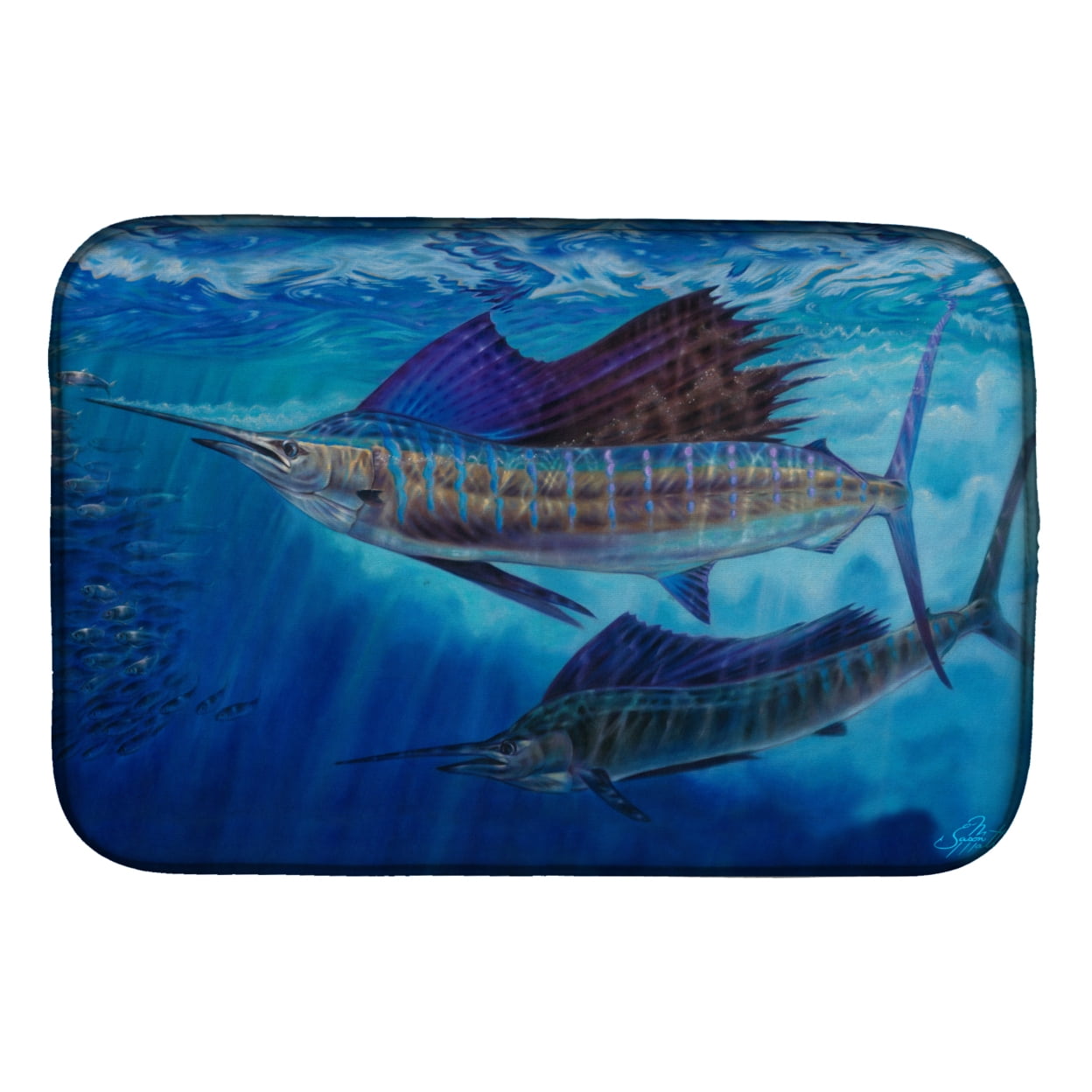Picture of Carolines Treasures JMA2011DDM Wide Open Sailfish Dish Drying Mat