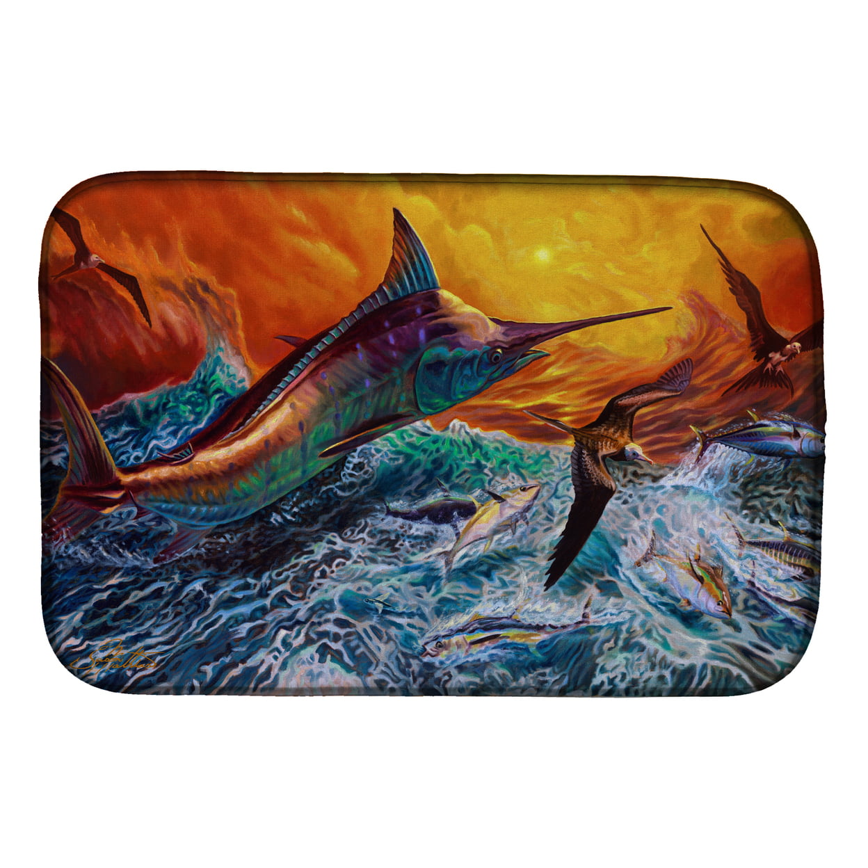 Picture of Carolines Treasures JMA2012DDM Reflective Chaos Blue Marlin Dish Drying Mat