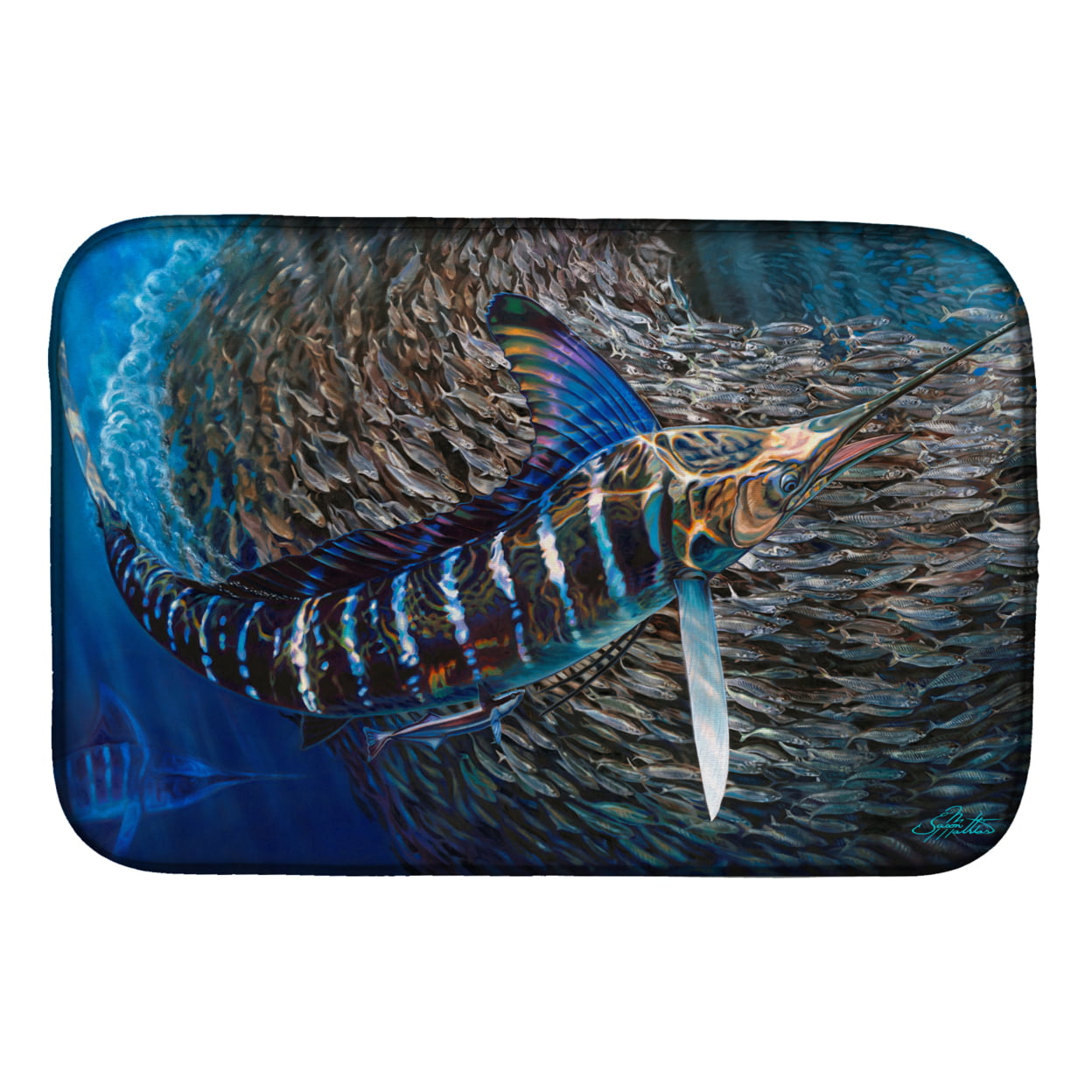 Picture of Carolines Treasures JMA2014DDM Striped Gem Striped Marlin Dish Drying Mat
