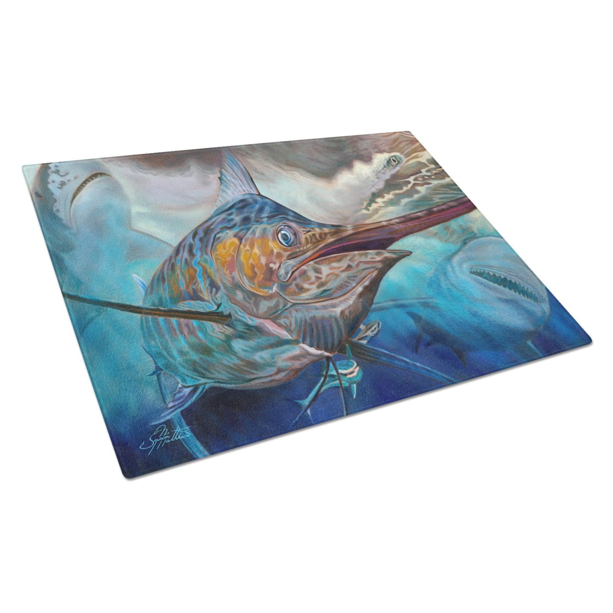 Running The Guantlet Blue Marlin Glass Cutting Board - Large