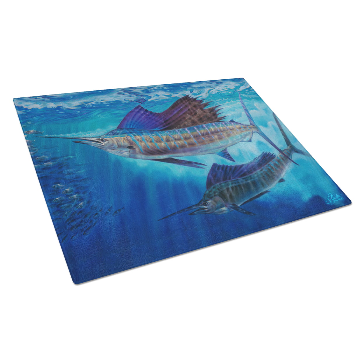 Wide Open Sailfish Glass Cutting Board - Large