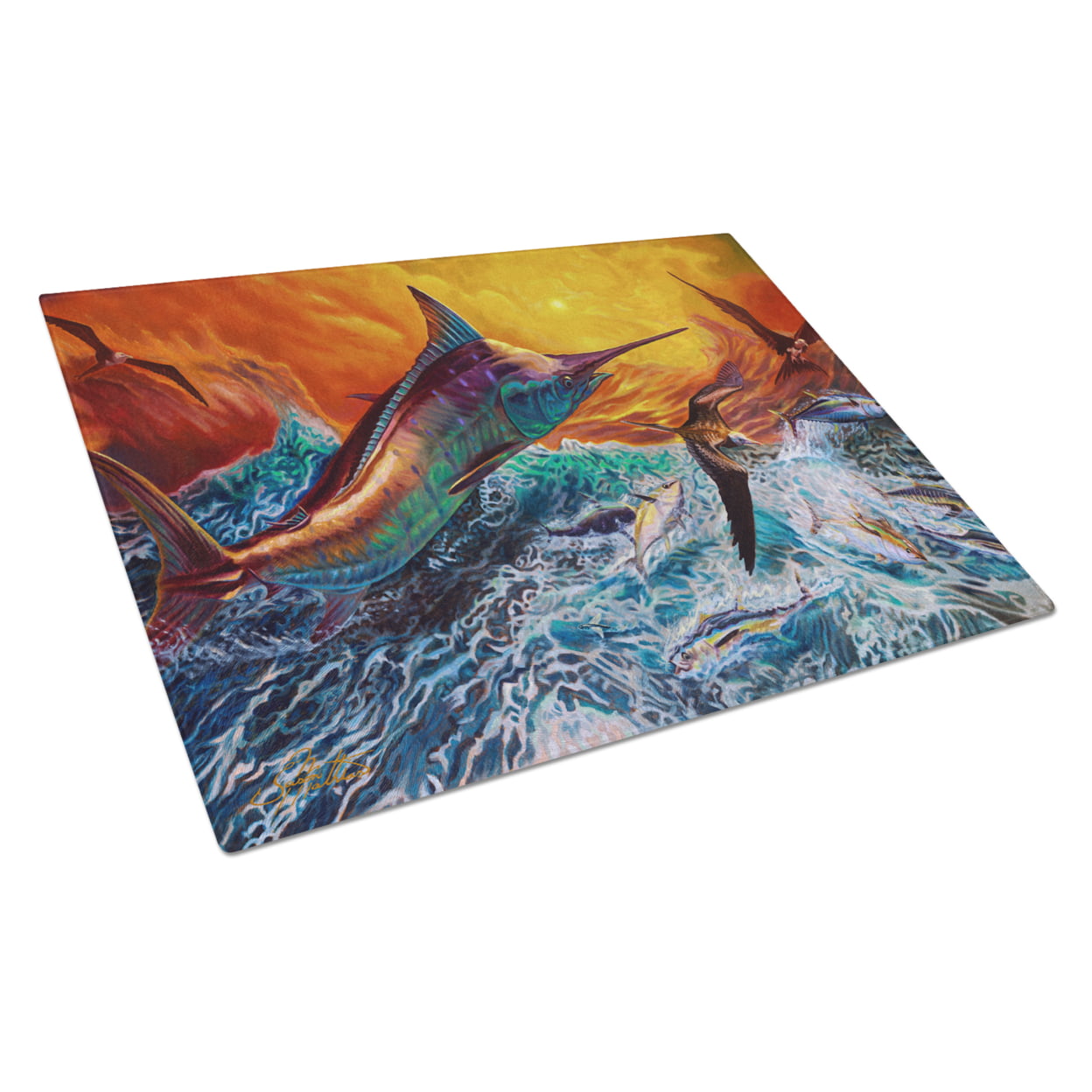 Reflective Chaos Blue Marlin Glass Cutting Board - Large
