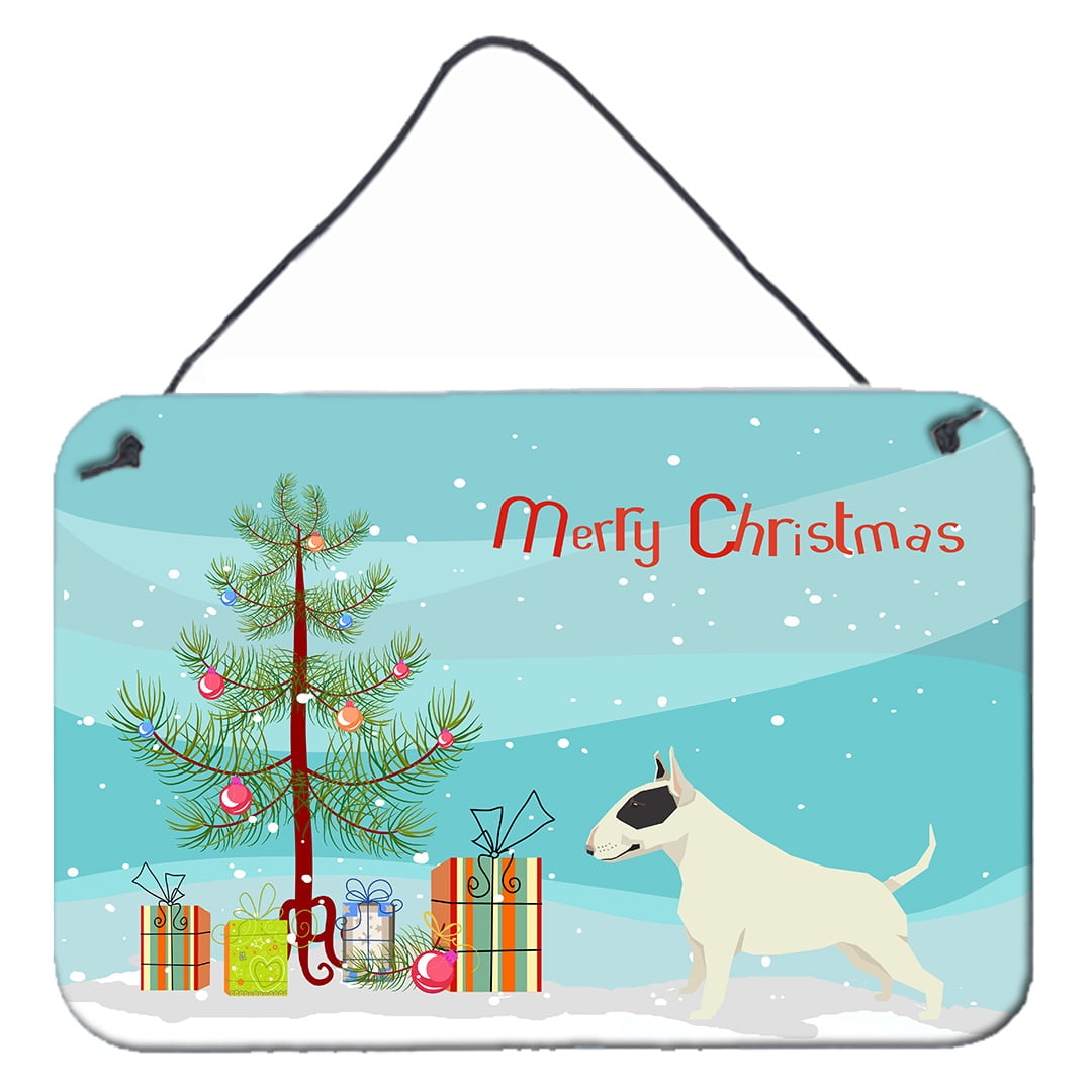 Black & White Bull Terrier Christmas Tree Wall or Door Hanging Prints
