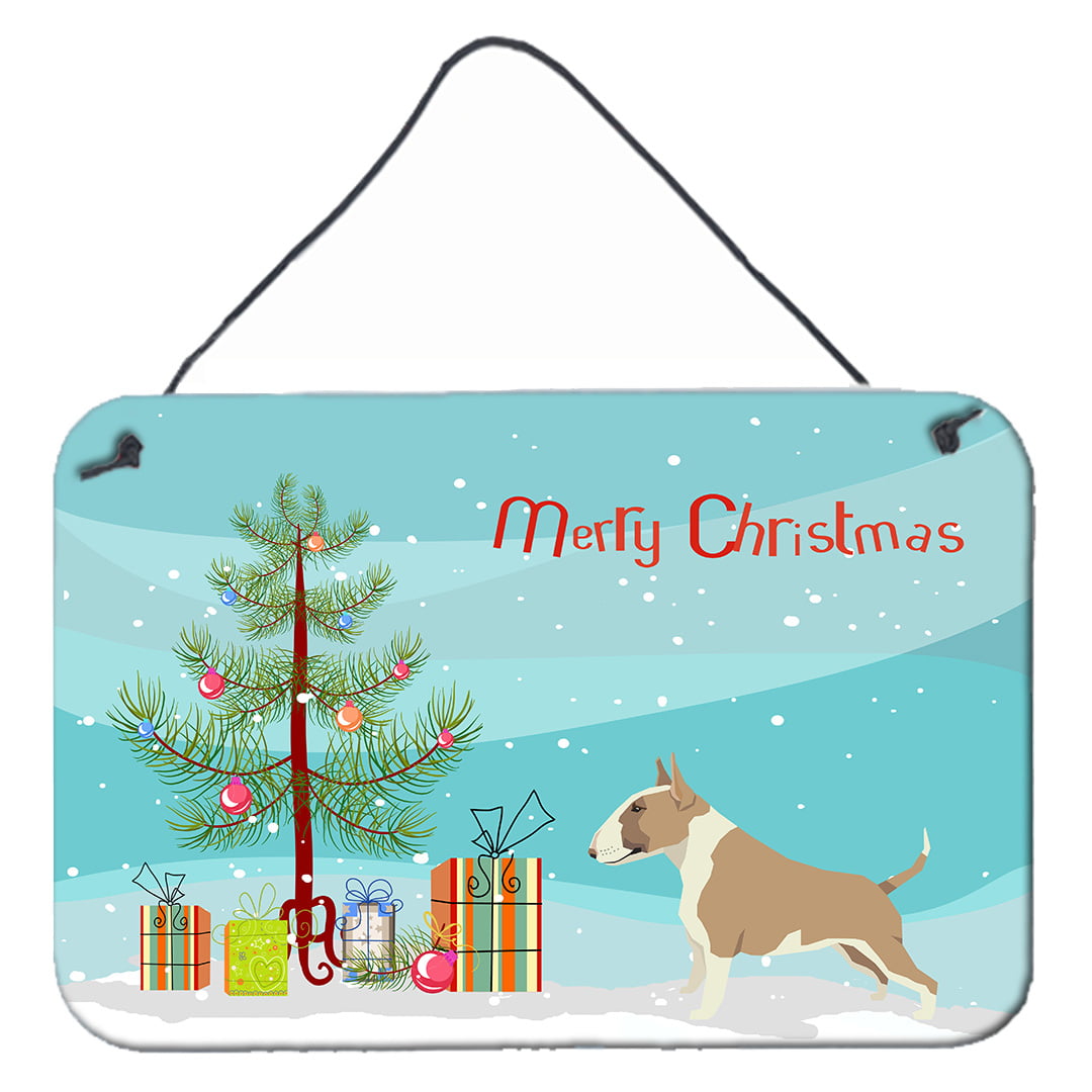 Fawn & White Bull Terrier Christmas Tree Wall or Door Hanging Prints