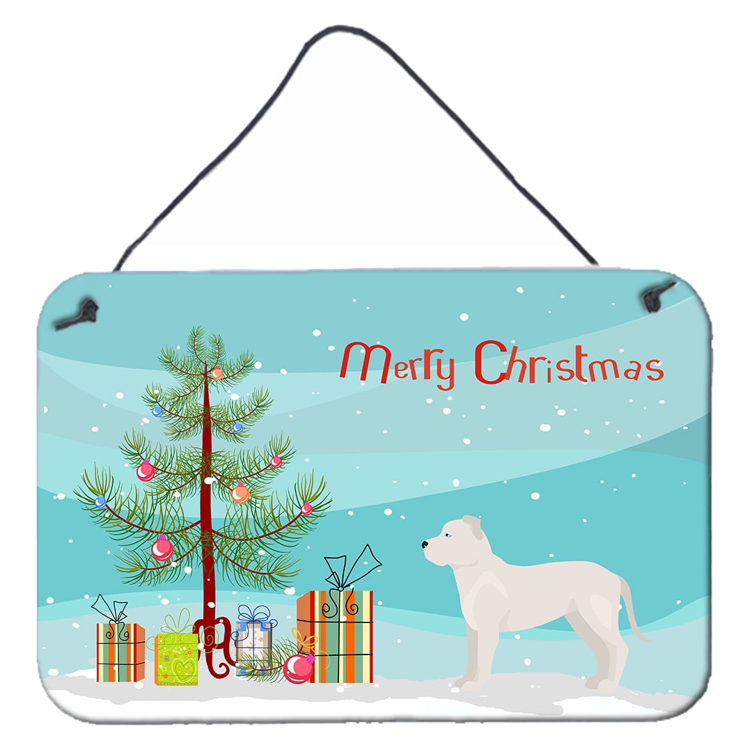 White Bullboxer Christmas Tree Wall or Door Hanging Prints