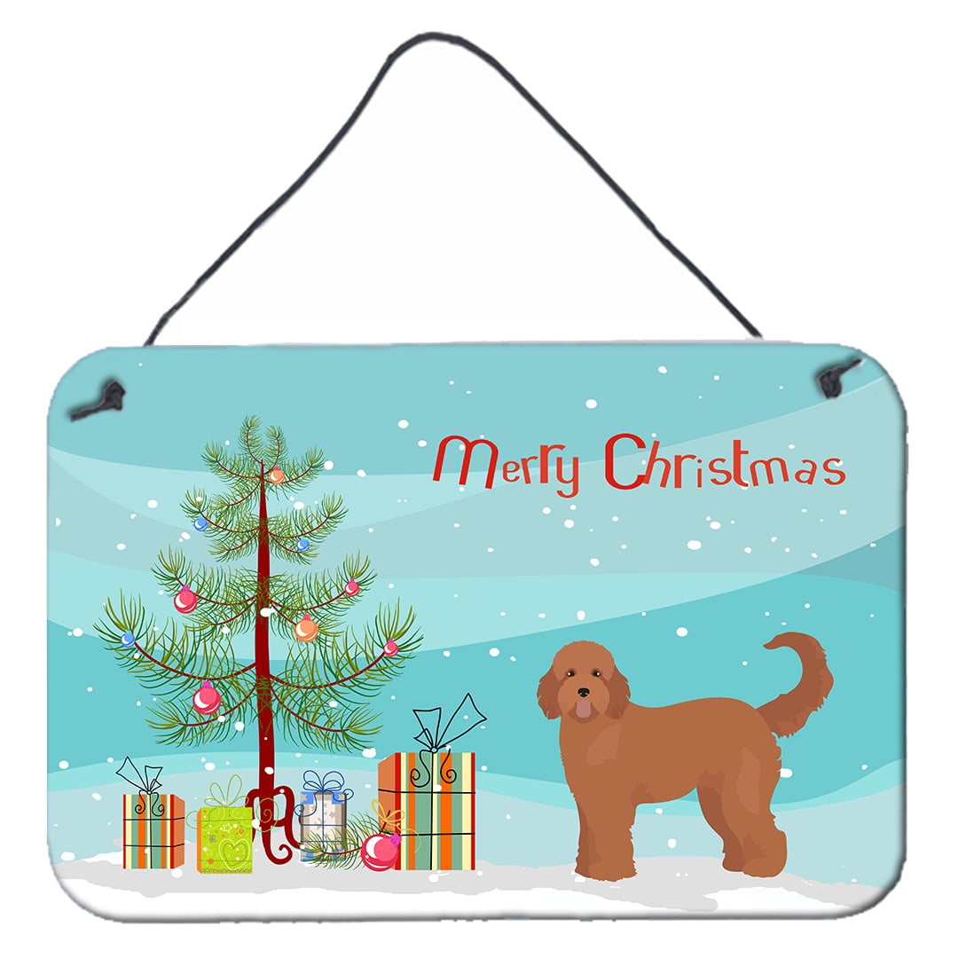 Tan Goldendoodle Christmas Tree Wall or Door Hanging Prints