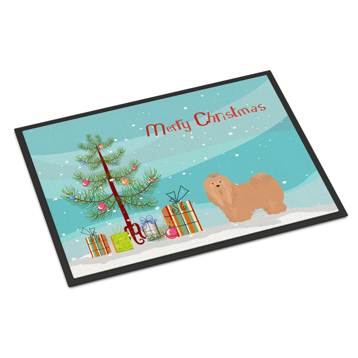 24 x 36 in. Tan Lhasa Apso Christmas Tree Indoor or Outdoor Mat