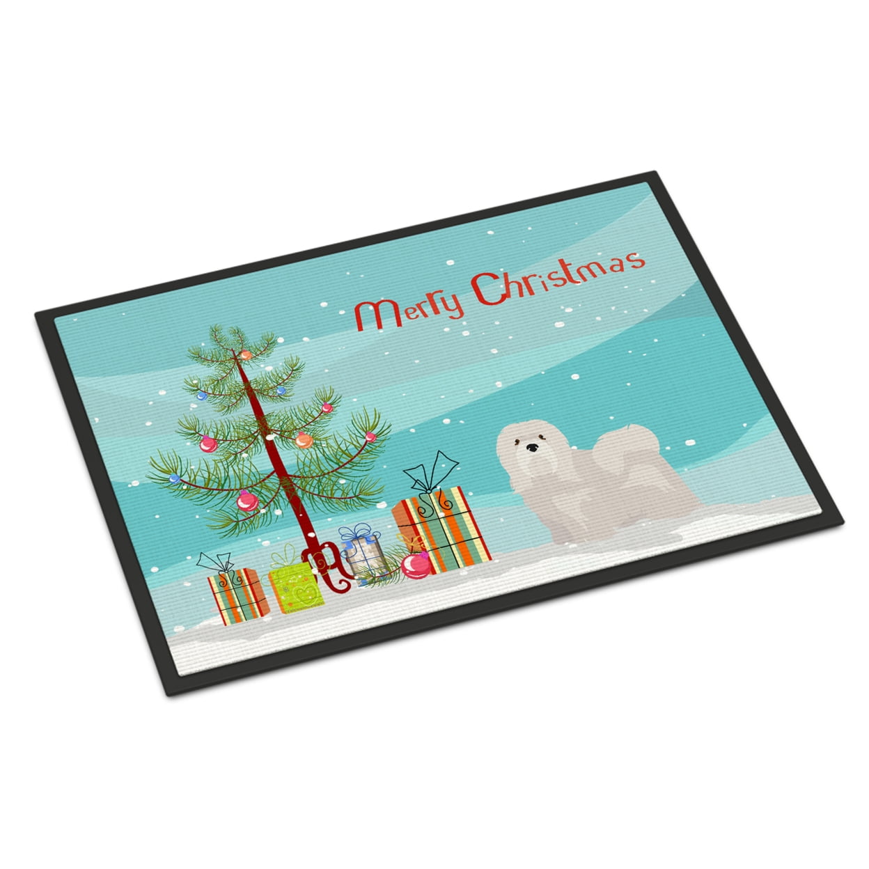 24 x 36 in. White Lhasa Apso Christmas Tree Indoor or Outdoor Mat