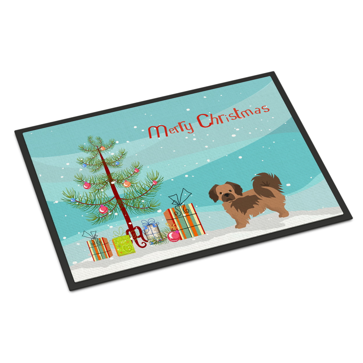CK3488JMAT 24 x 36 in. Tibetan Spaniel Christmas Tree Indoor or Outdoor Mat