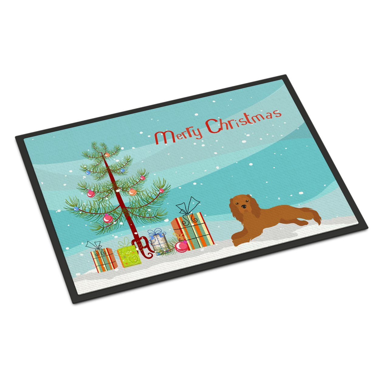 CK3495JMAT 24 x 36 in. Ruby Cavalier King Charles Spaniel Christmas Tree Indoor or Outdoor Mat