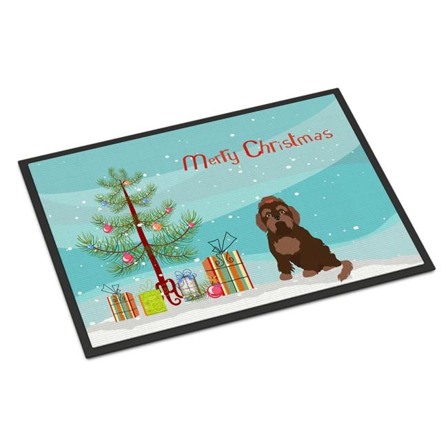 CK3509JMAT 24 x 36 in. Brown Russian Tsvetnaya Bolonka Lap Dog Christmas Tree Indoor or Outdoor Mat