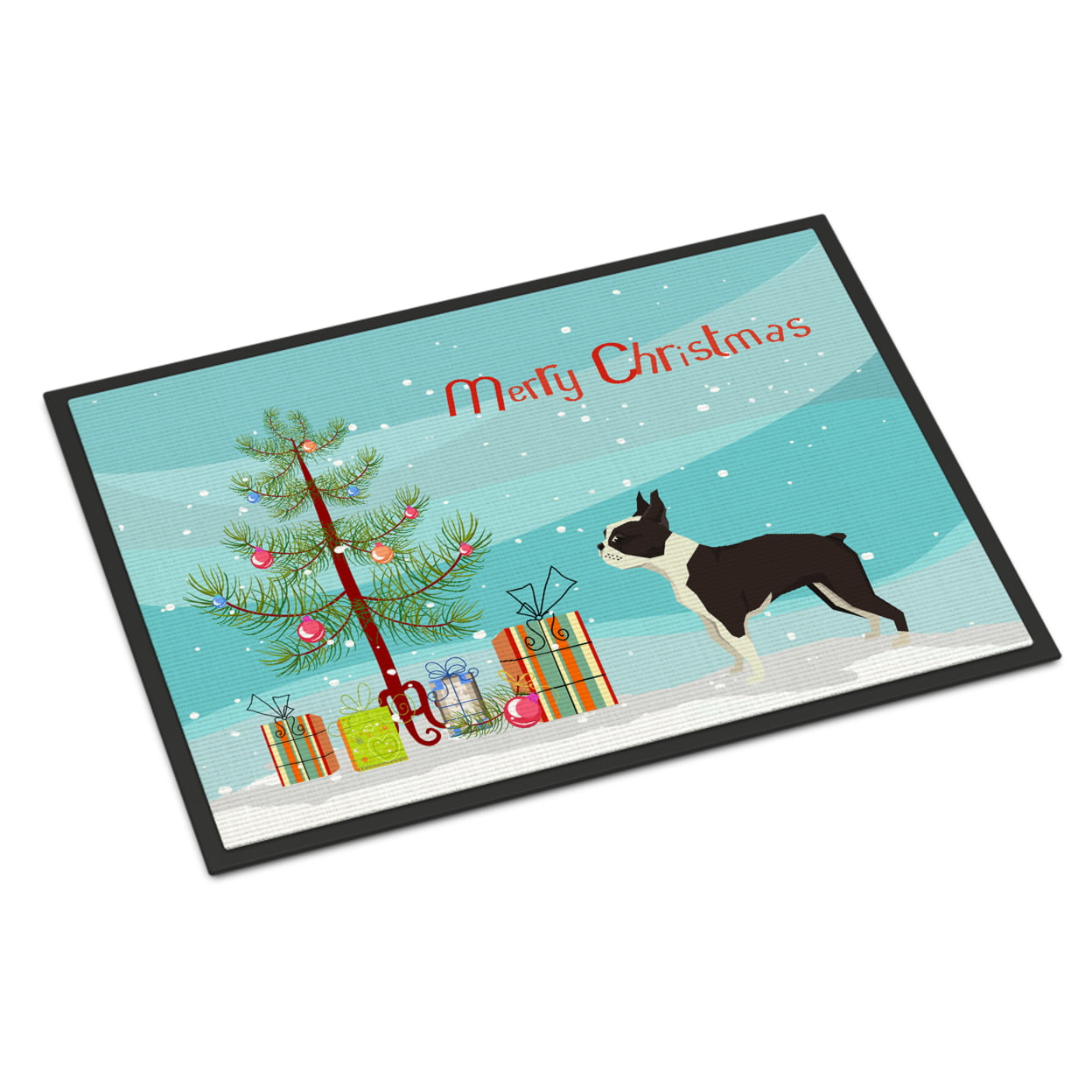 CK3525JMAT 24 x 36 in. Boston Terrier Christmas Tree Indoor or Outdoor Mat